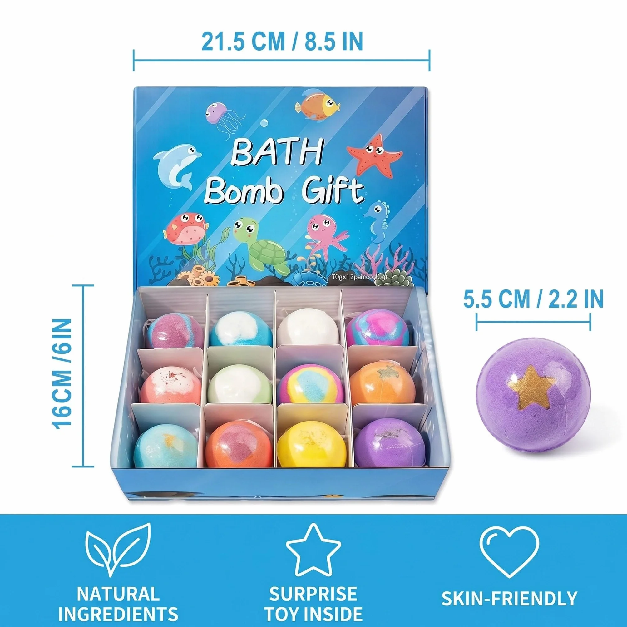 12 Pezzi Bombe da Bagno Bambini Dino a Sorpresa, Giocattoli da Bagno per Bambini, Regali di Natale e Compleanno, Regalo con Baff Bomb