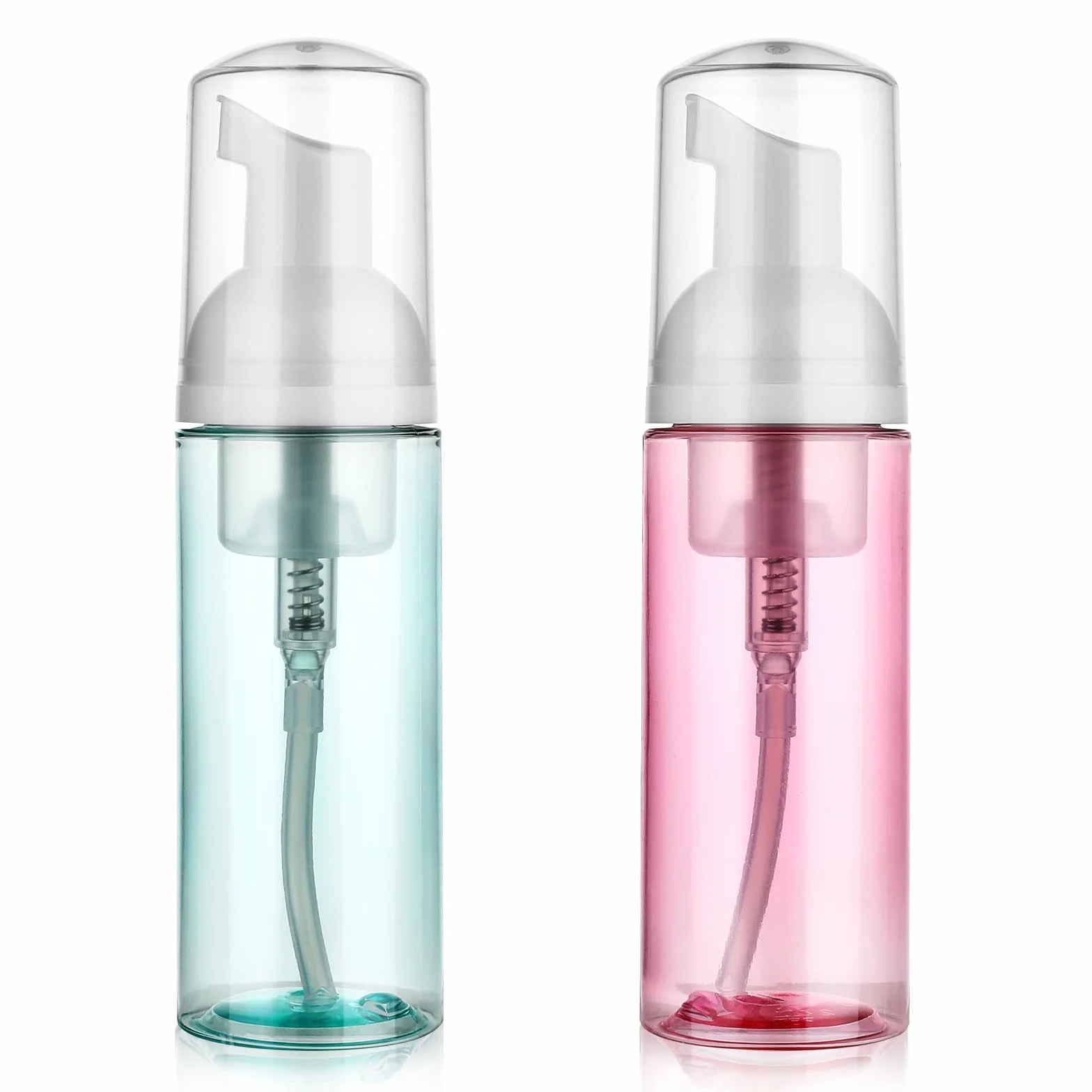 Confezione da 2 flaconi da viaggio in schiuma da 50 ml, dispenser di sapone in schiuma di piccole dimensioni, in plastica trasparente, mini contenitori vuoti ricaricabili, per lavaggio viso, shampoo e