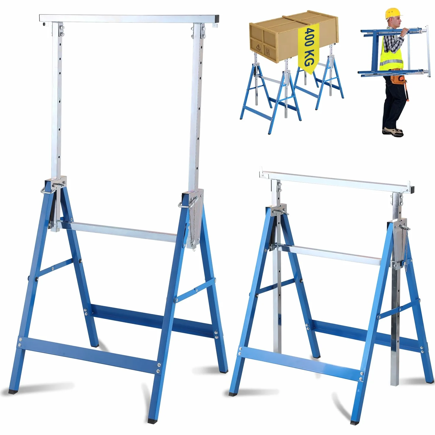 Cavalletti da lavoro regolabili in altezza 200 kg, 7 altezze 80-130 cm, pieghevoli, Fiqops