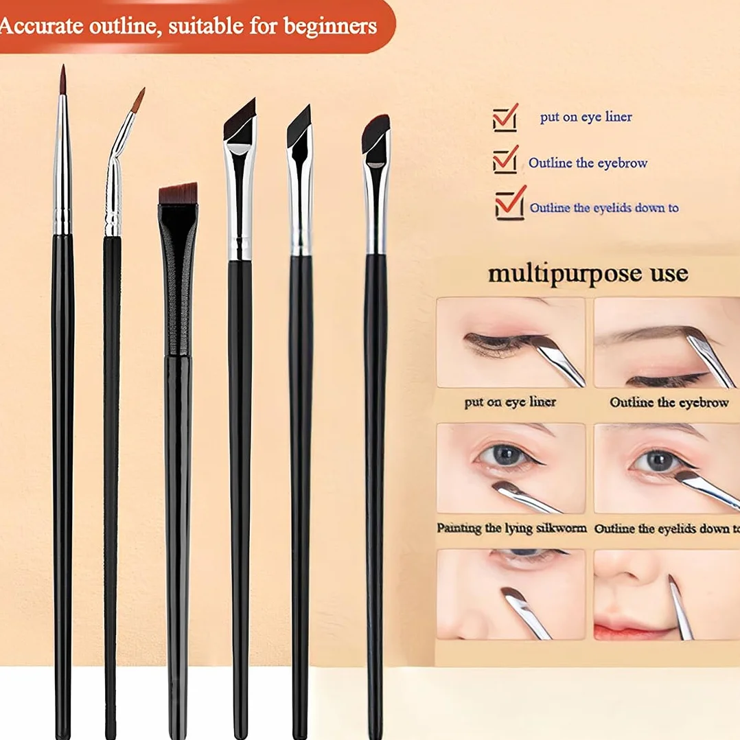 Set di 6 Pennelli per Eyeliner Professionali Pennello Angolato per Sopracciglia Pennello a Punta Sottile per Eyeliner Ombretto Correttore Perfetto per Principianti