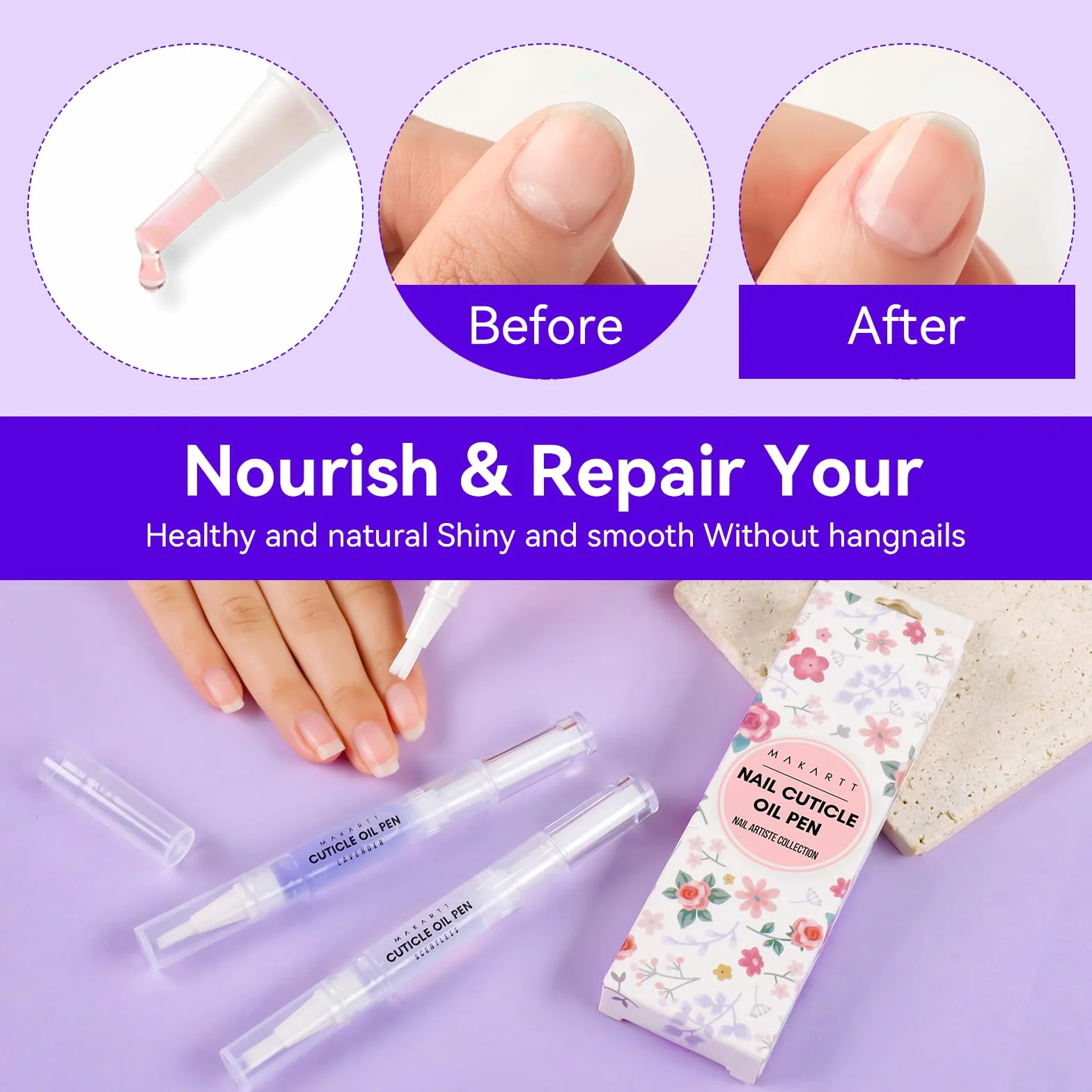 Makartt Olio Pen per Cuticole e Unghie, 3Pc Nail Oil Nutriente Idratante, Kit Cure Cuticole Crudele e Secche