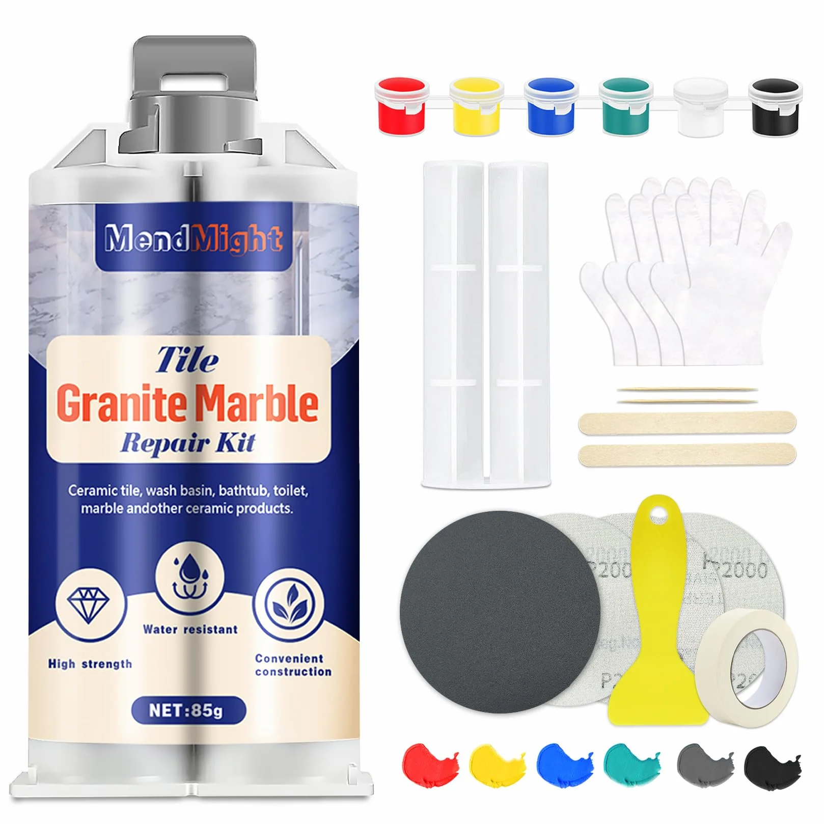 Kit Riparazione Piastrelle, Colla per Ceramica, Stucco per Piastrelle per Scheggiature, Crepe, Graffi su Granito, Marmo, Quarzo