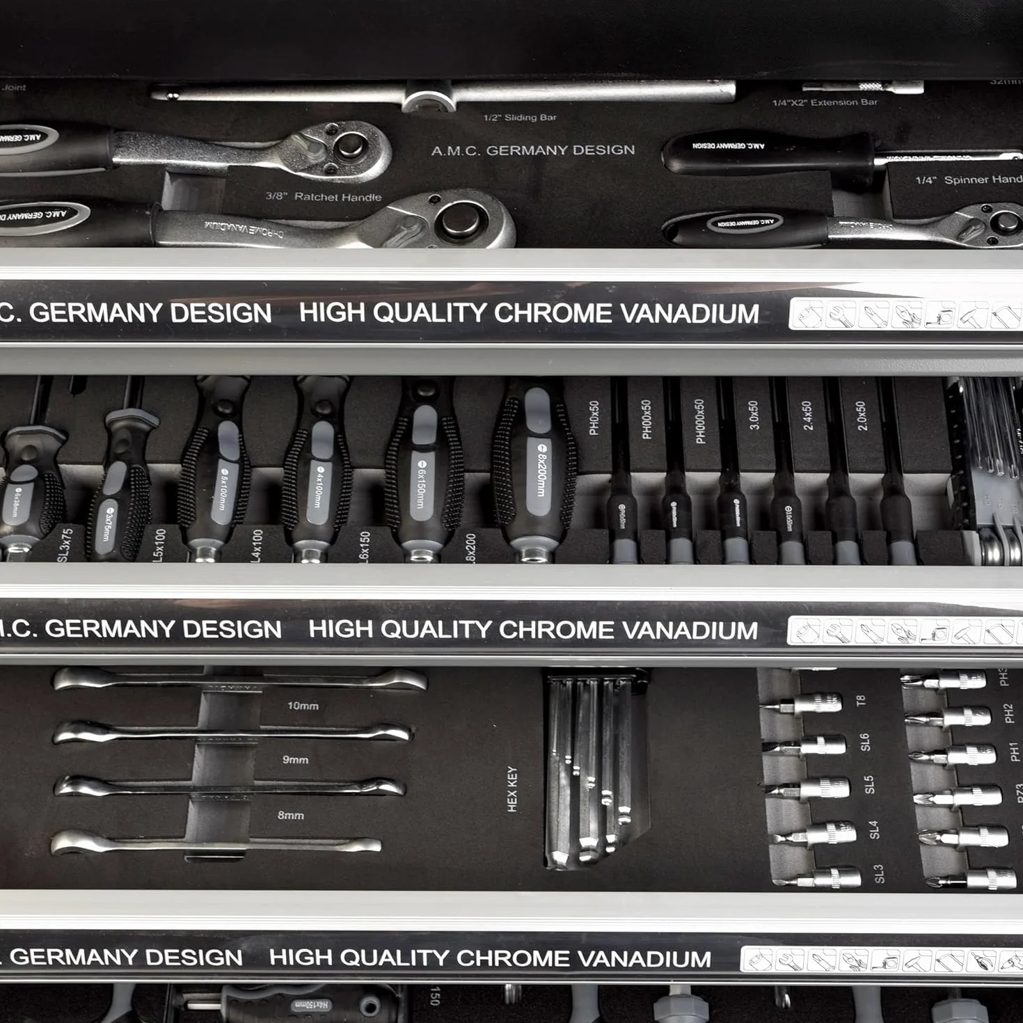 GrecoShop Carrello Attrezzi Portautensili Officina 428 Utensili 6 Cassetti Chiusura a Chiave Organizer Ruote Struttura Rinforzata Carbon Look