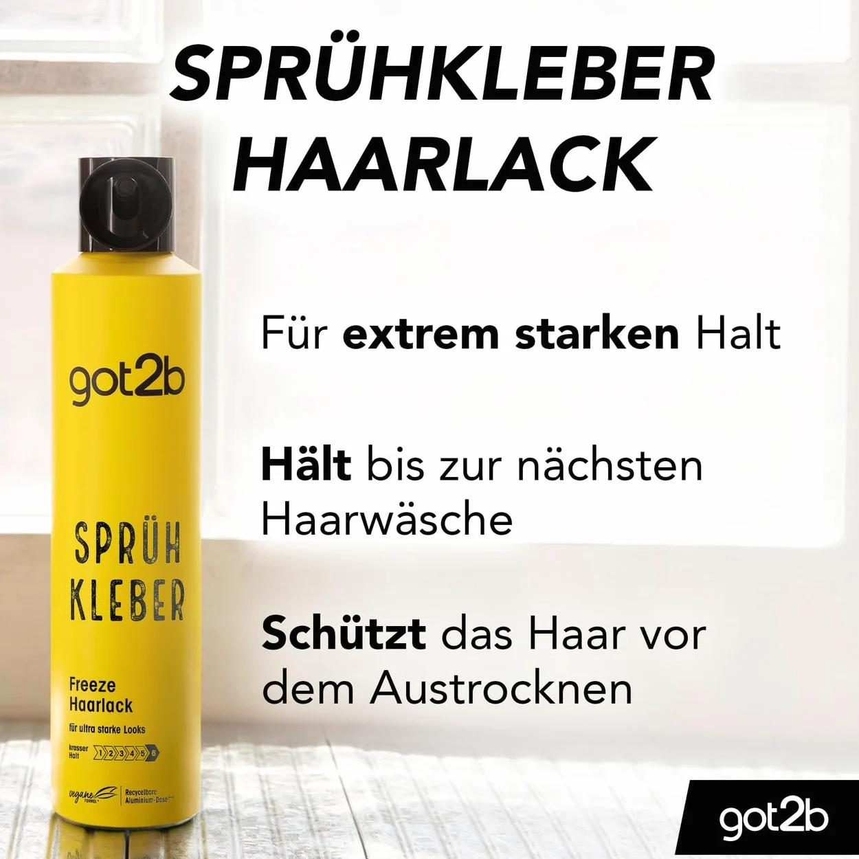 Got2B Vernice spray per capelli, tenuta 6 (300 ml), 72 h, spray per capelli ultra forti, senza attaccarsi o asciugarsi, fissa fino al prossimo lavaggio dei capelli, 6 x 300 ml