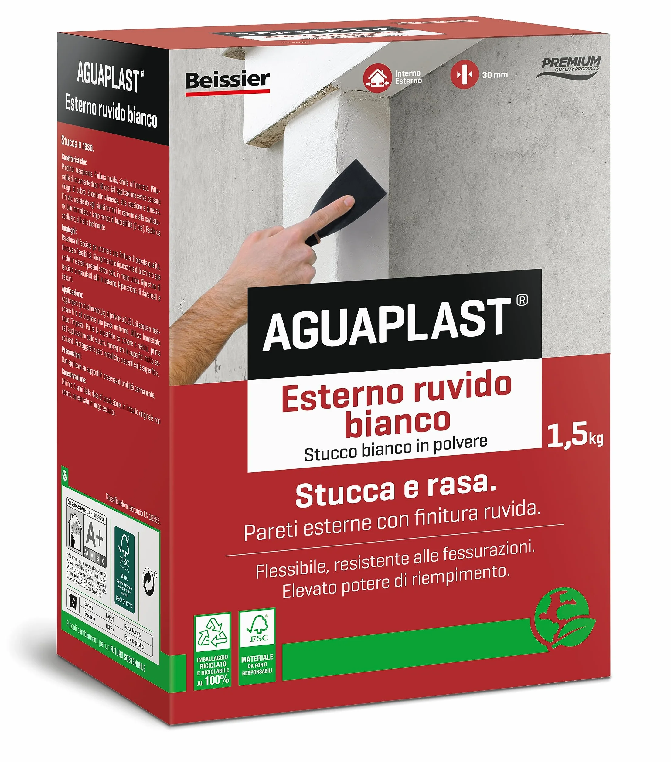 AGUAPLAST SR5 Ruvido Bianco Stucco Rasante Fibrato 1,5kg