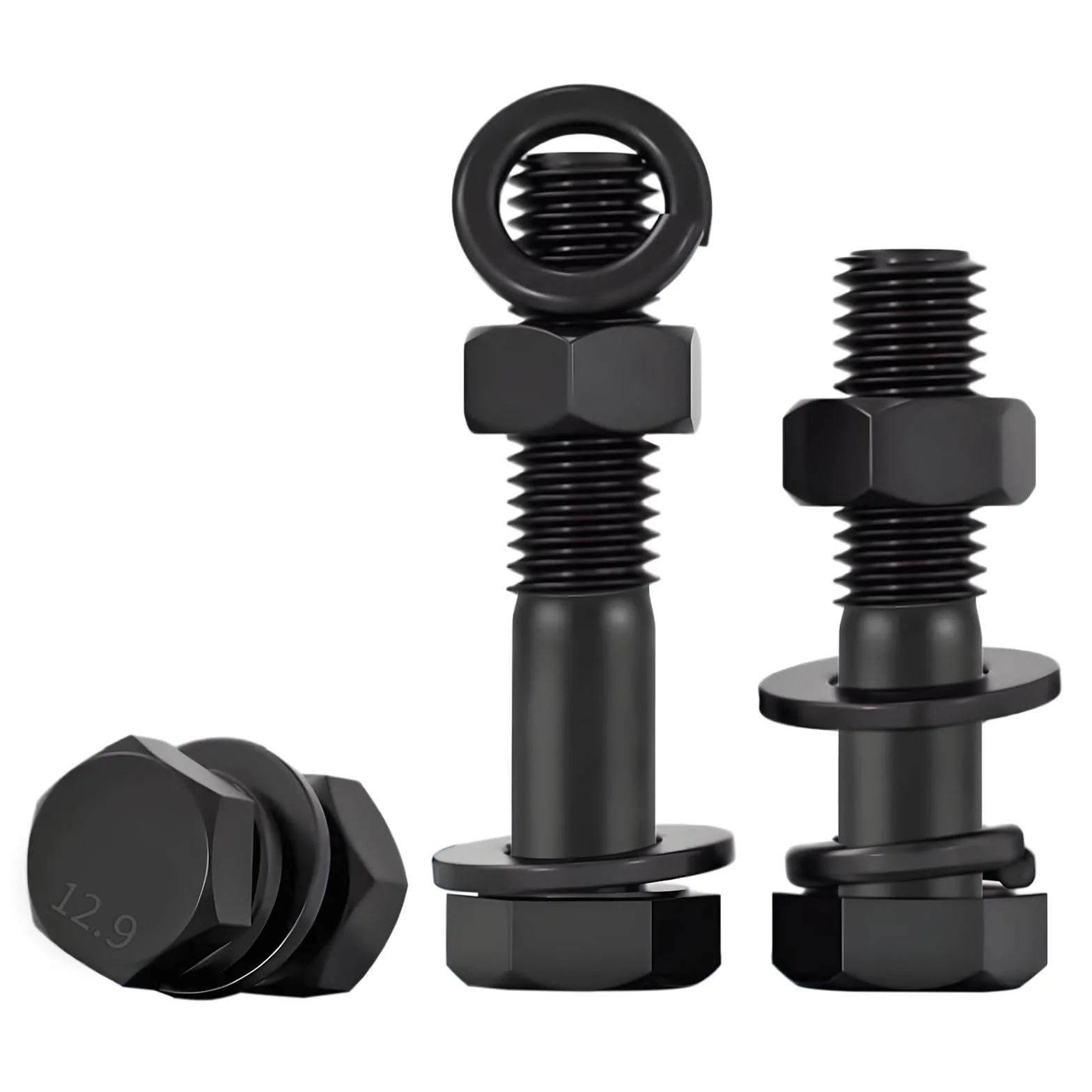 Bulloni a testa esagonale M14x70mm grado 12.9 acciaio nero semifilettato set 4 pezzi