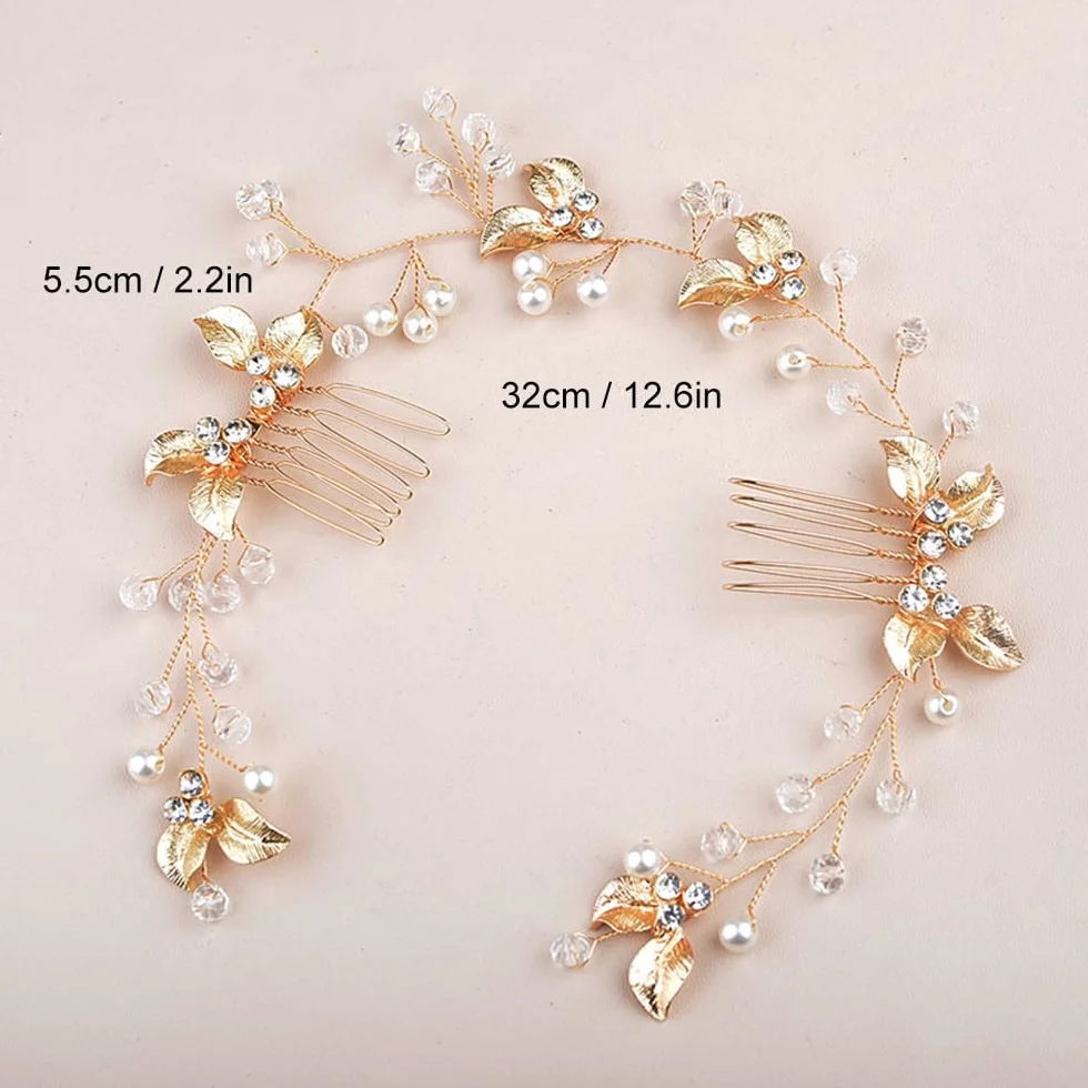 4 Pezzi Accessorio per Capelli da Sposa Pettini per Capelli da Sposa e Forcine a U con Strass Perla Nuziale Decorativo Cerchietto Festa di Nozze per Donne e Ragazze (Oro)