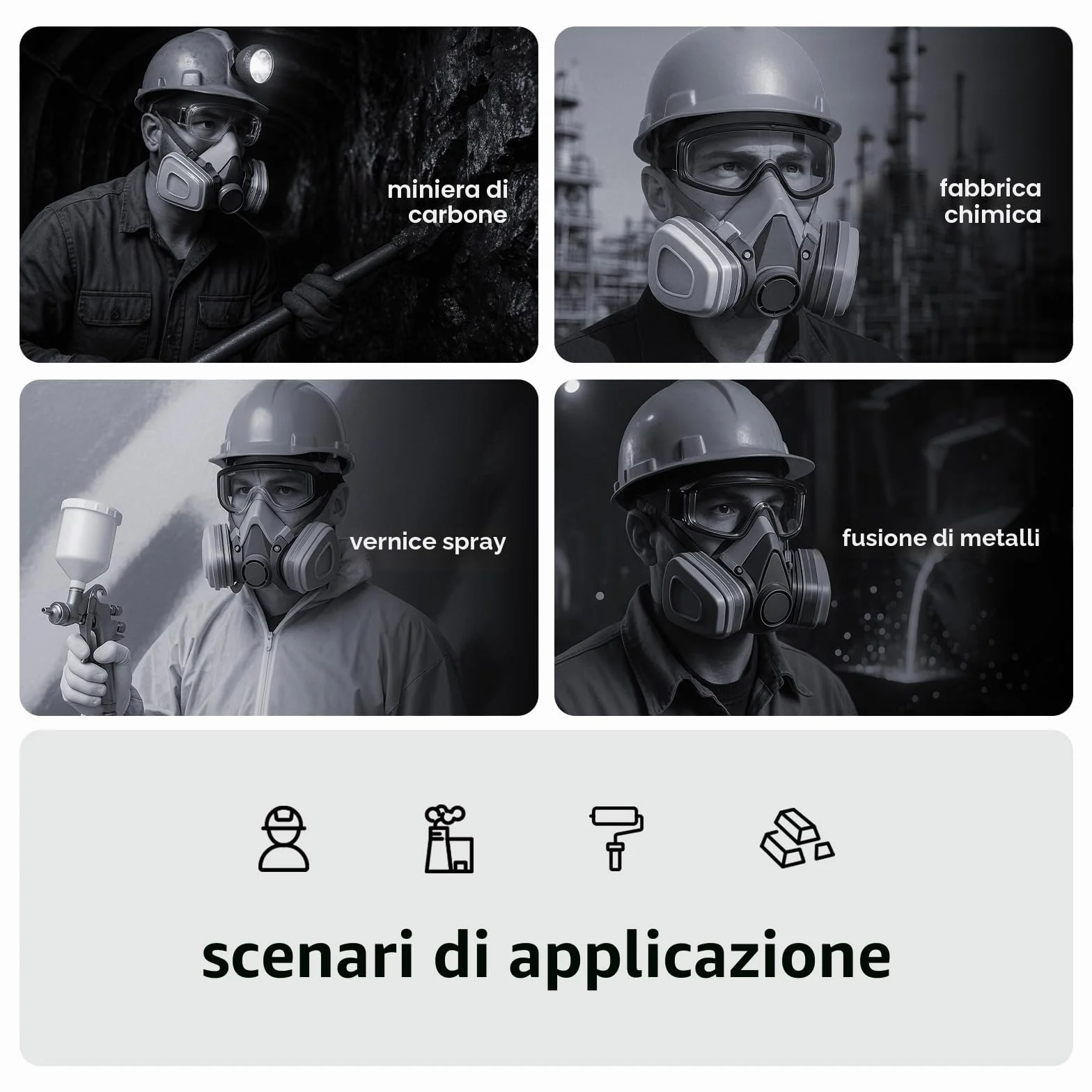 AIMAX Maschera di protezione respiratoria con filtro A1P2, occhiali protettivi, riutilizzabile per verniciare, levigare, spruzzare