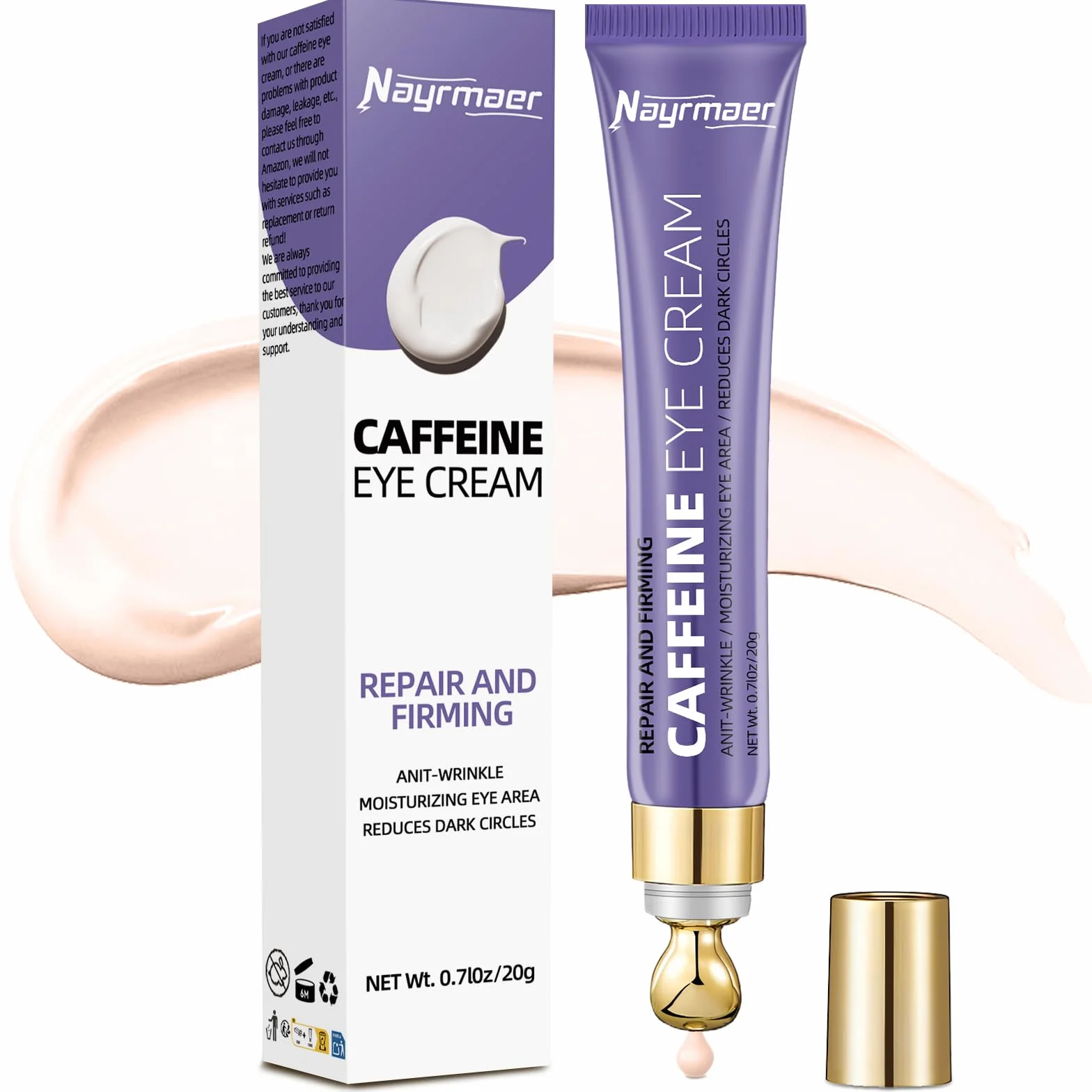 Crema Contorno Occhi alla Caffeina 20g, Riduce le Occhiaie e il Gonfiore, Contiene Niacinamide e Acido Ialuronico, Idratante, Adatta a Tutti i Tipi di Pelle