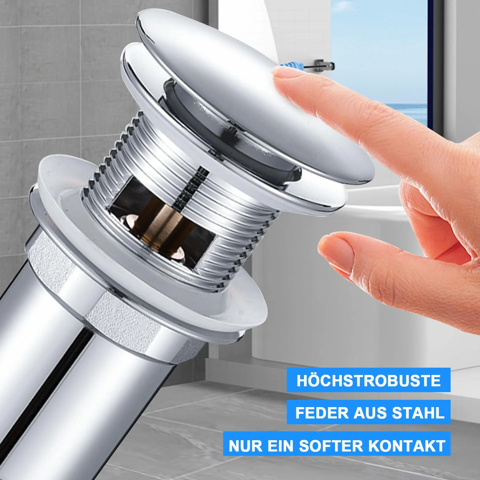 Piletta Lavabo con Troppopieno in Acciaio Inox, Valvola Pop-Up Universale per Lavandino