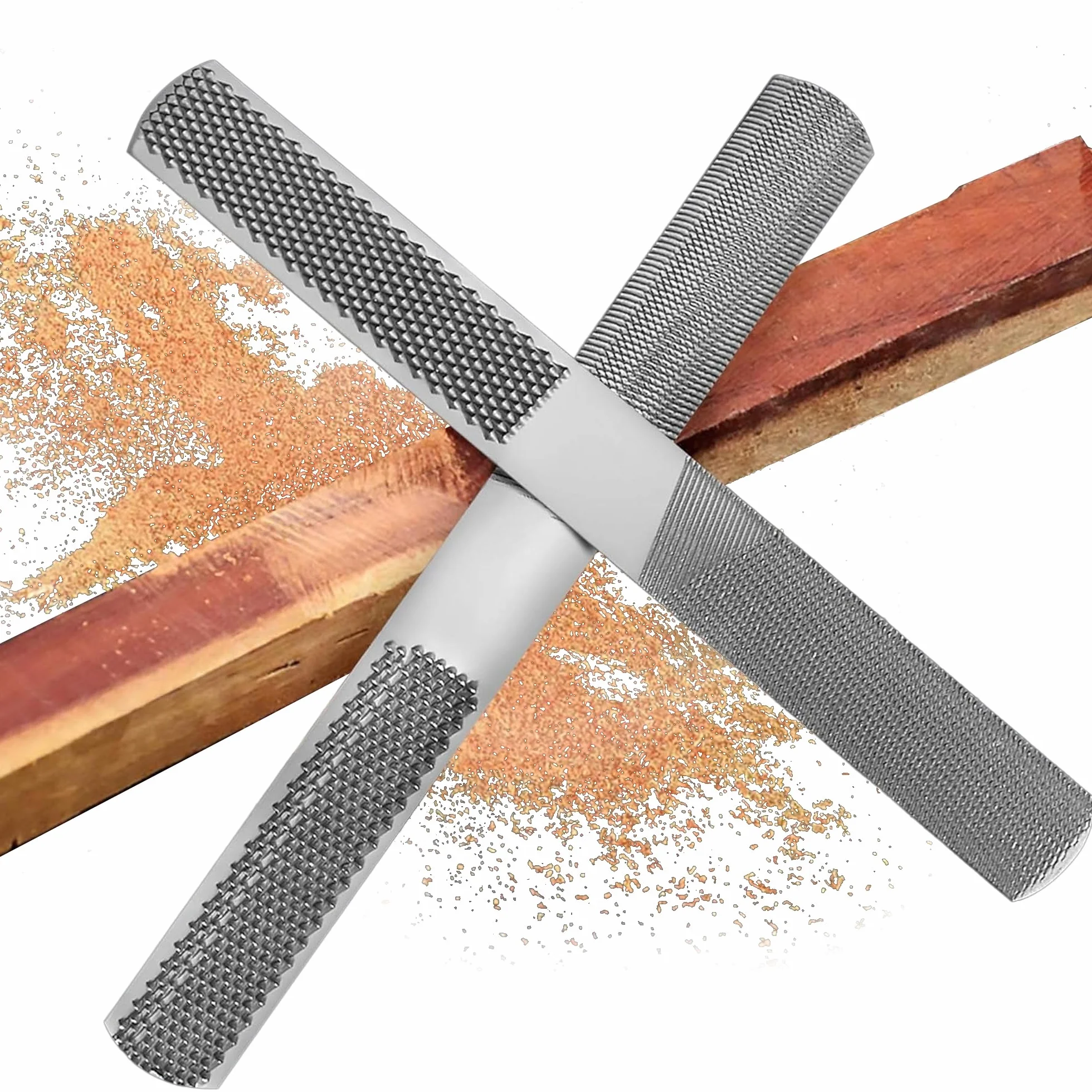 ANDGOO Lima per legno a 4 vie, raspa rotonda, lime piatte e ad ago, set di raspe per legno e metallo (2 pezzi)