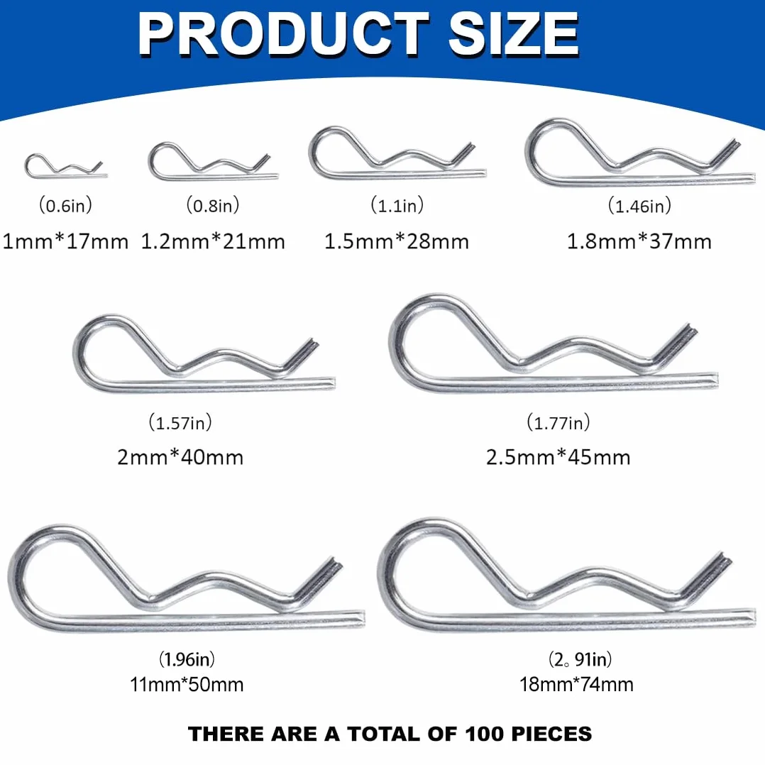 Set di 100 Pezzi Coppiglie Spaccate, Assortimento Completo per Manutenzione Trattori Auto Rimorchi, Scatola Resistente