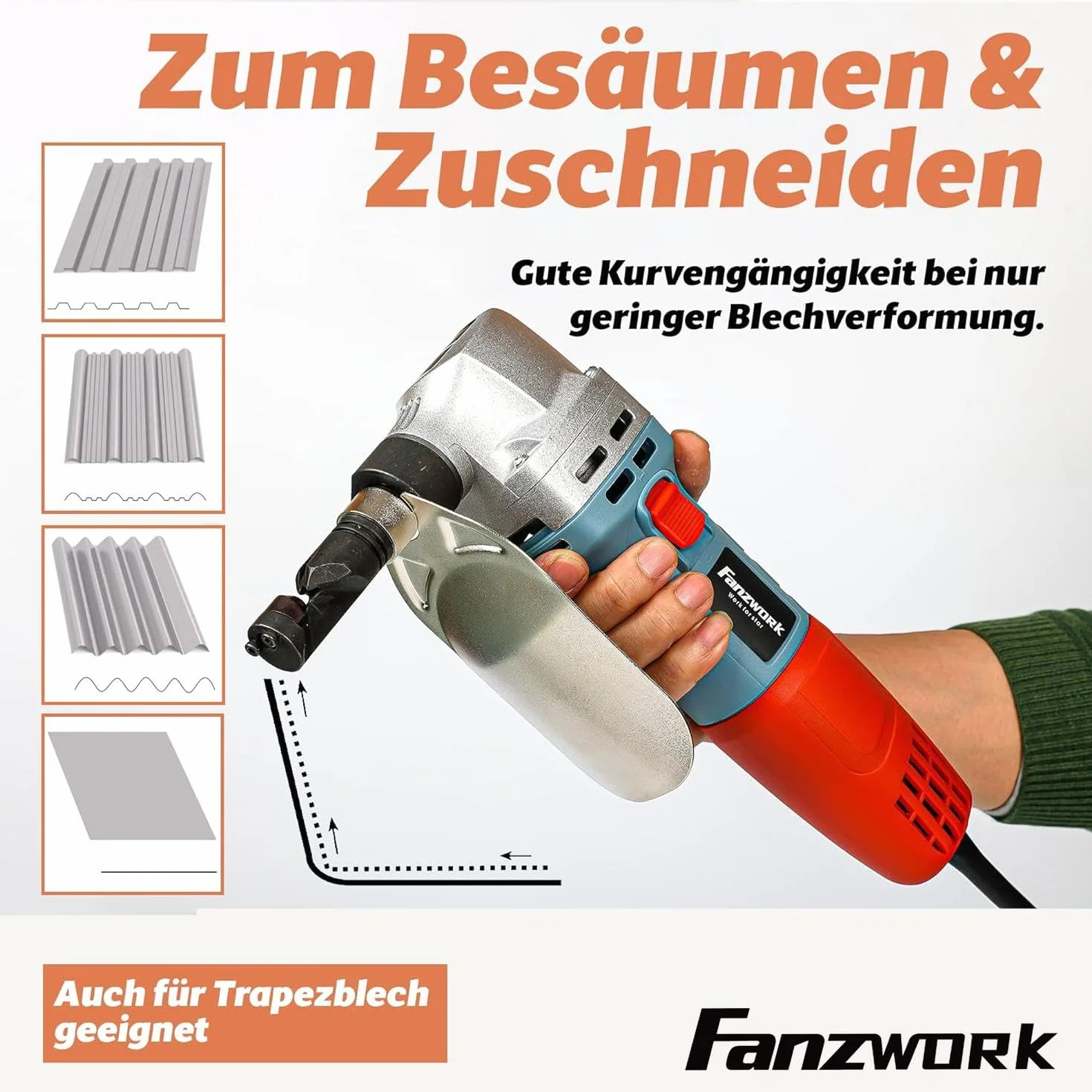 FANZWORK Roditore di Lamiere 600W con Valigetta e 2 Punzoni