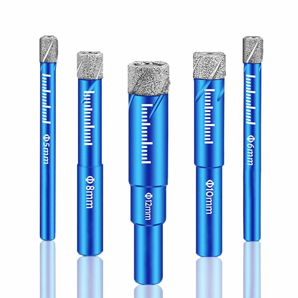 Punte Trapano Diamantate 5 Pezzi 5,6,8,10,12mm Carbide per Gres Porcellanato Granito Marmo