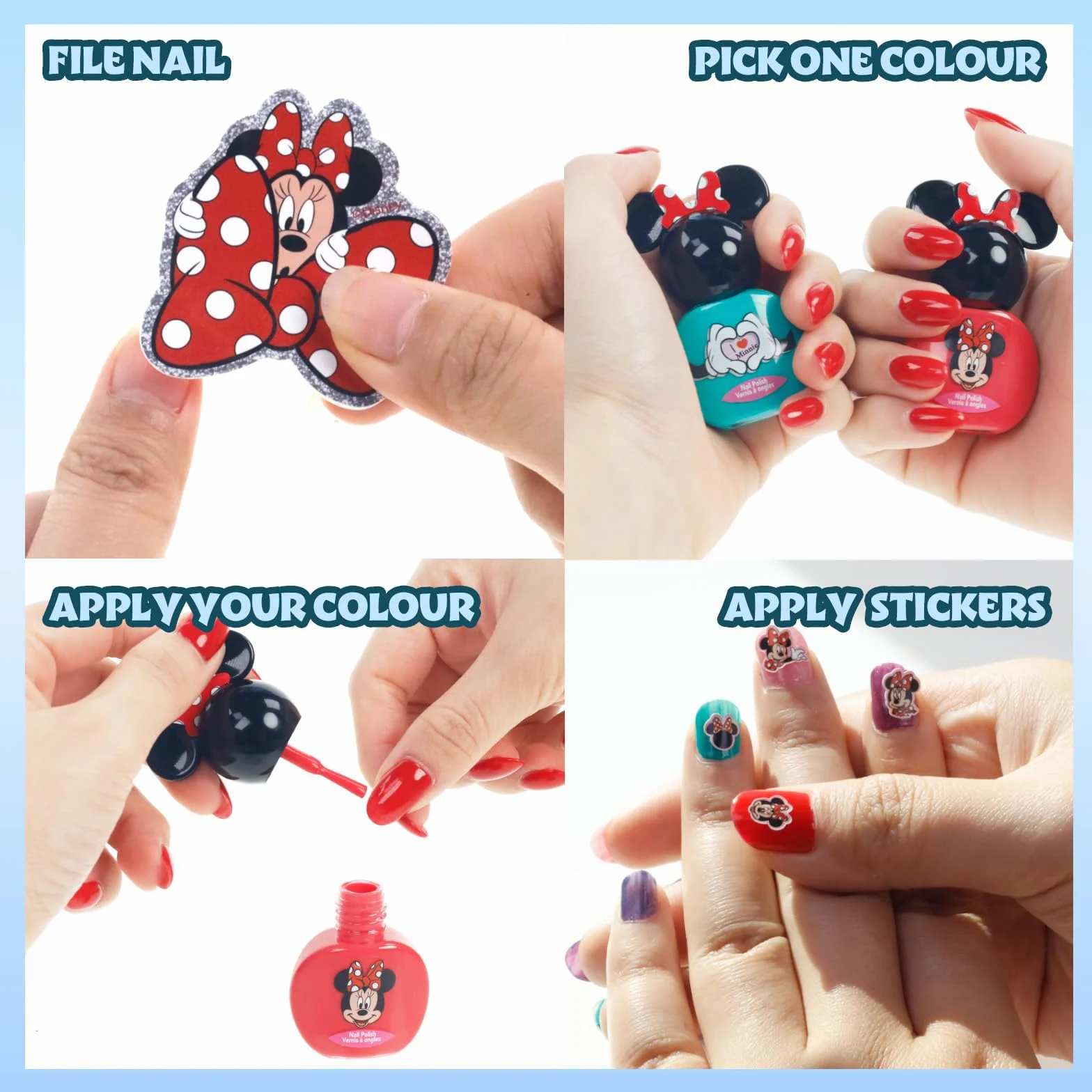 Minnie Mouse Set Trucco Glitter 11 pz Gloss, Smalto e Adesivi Unghie