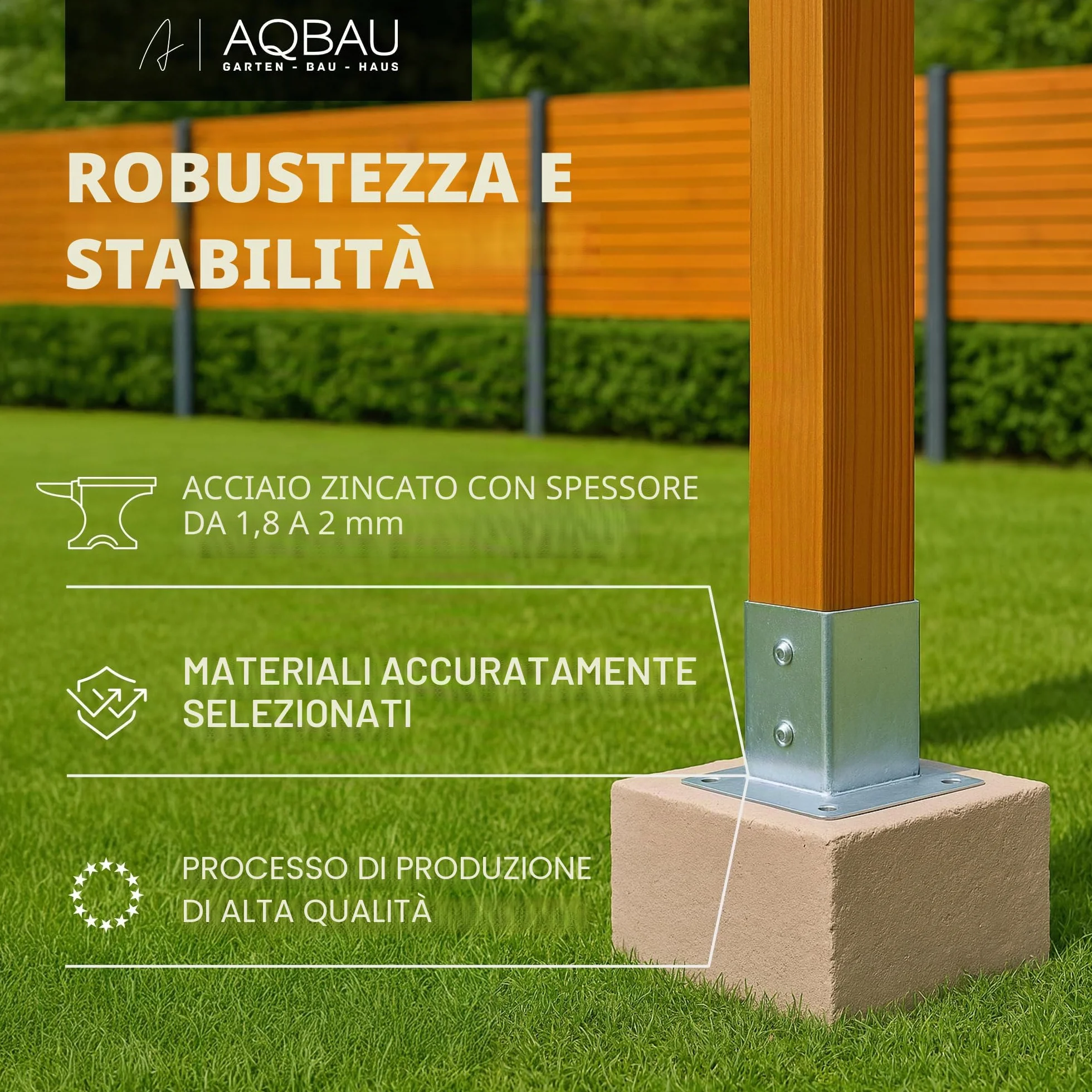 Set di 4 supporti per pali da avvitare 70 x 70 mm, staffe zincate a caldo per pali in legno con piastra