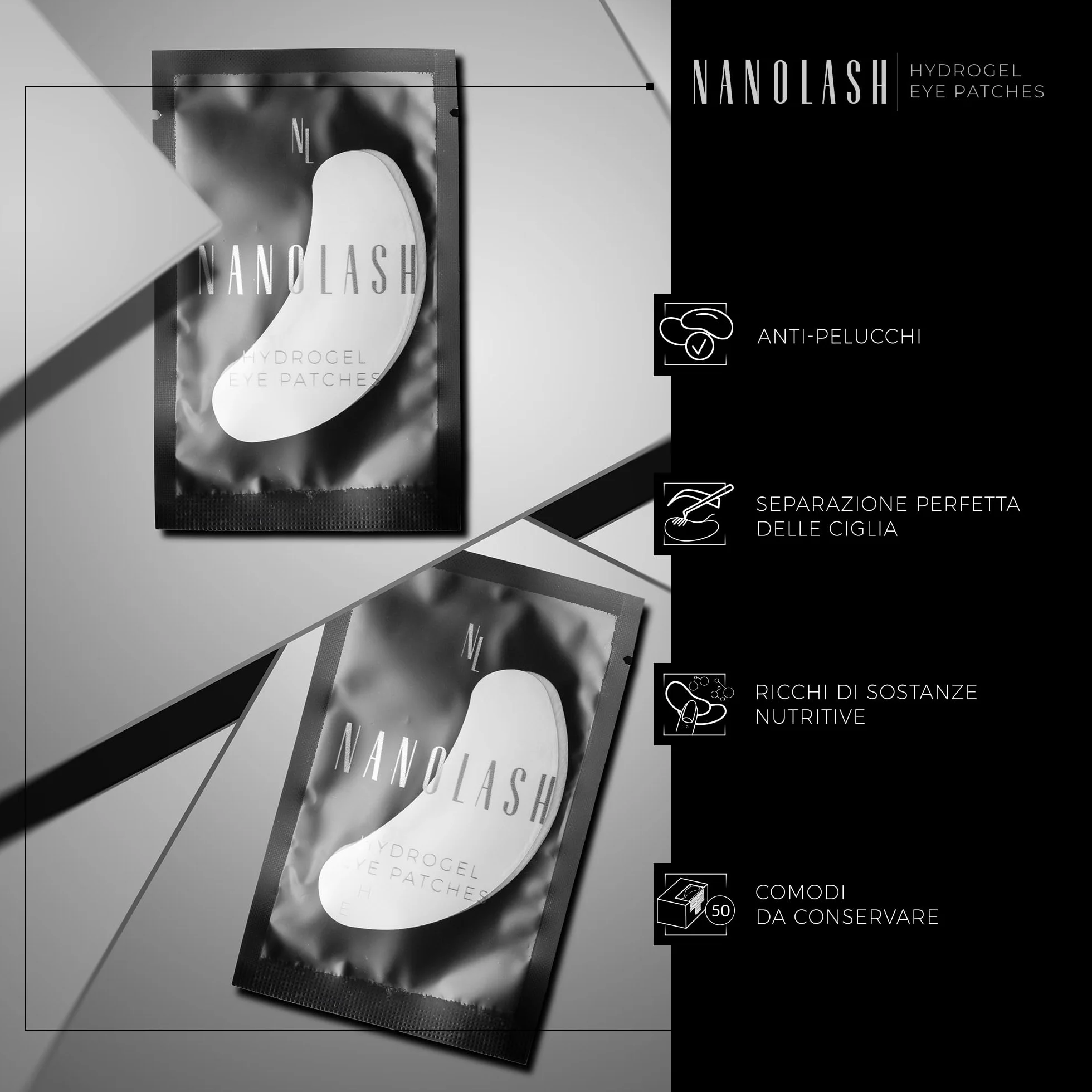 Nanolash Patch per Extension Ciglia 50 Paia - Idrogel per Occhi, Lifting Ciglia, Gel Patches
