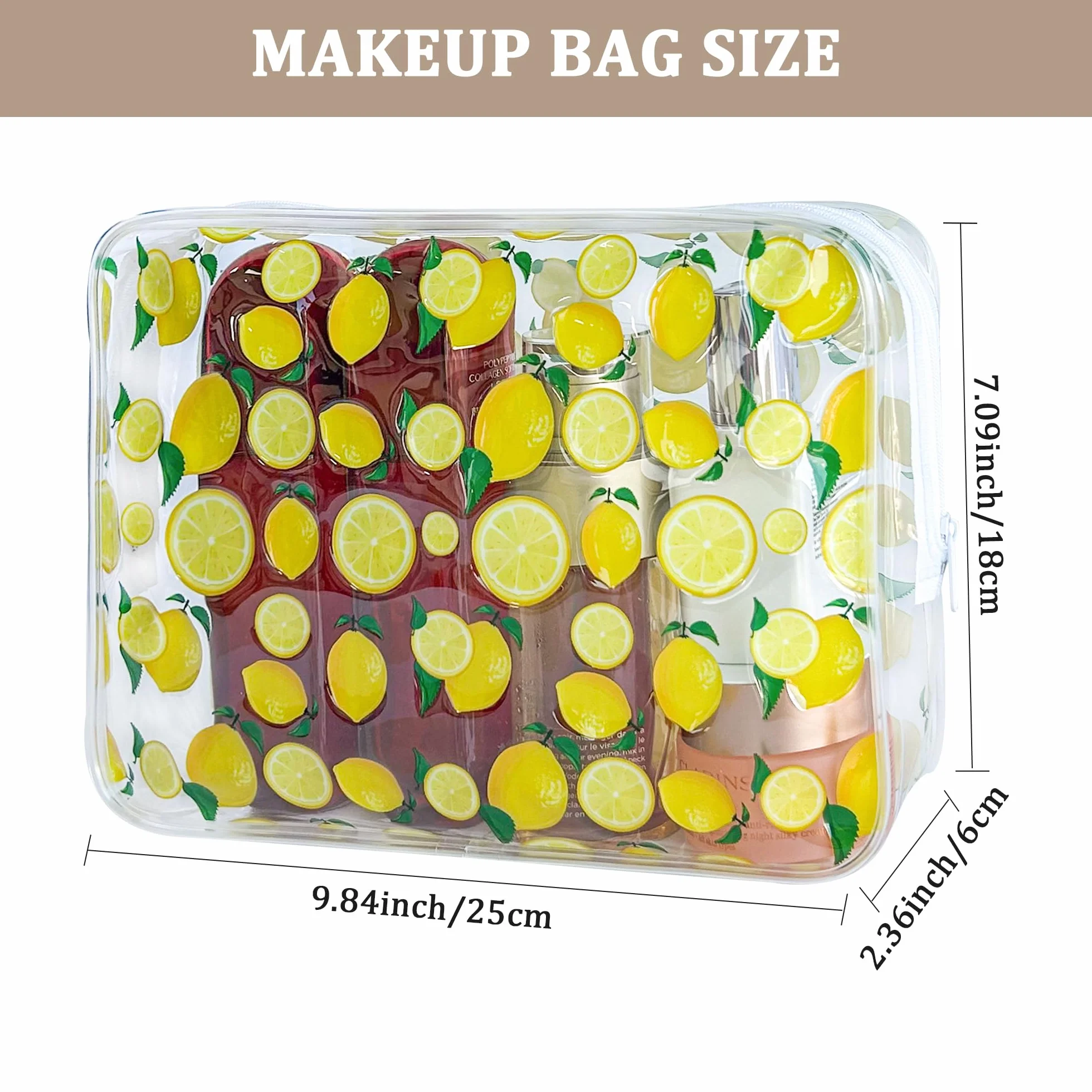 2 sacchetti PVC rosso ciliegia, borsa impermeabile per cosmetici e articoli da toilette, stampa al limone, 2 pezzi, custodia da viaggio