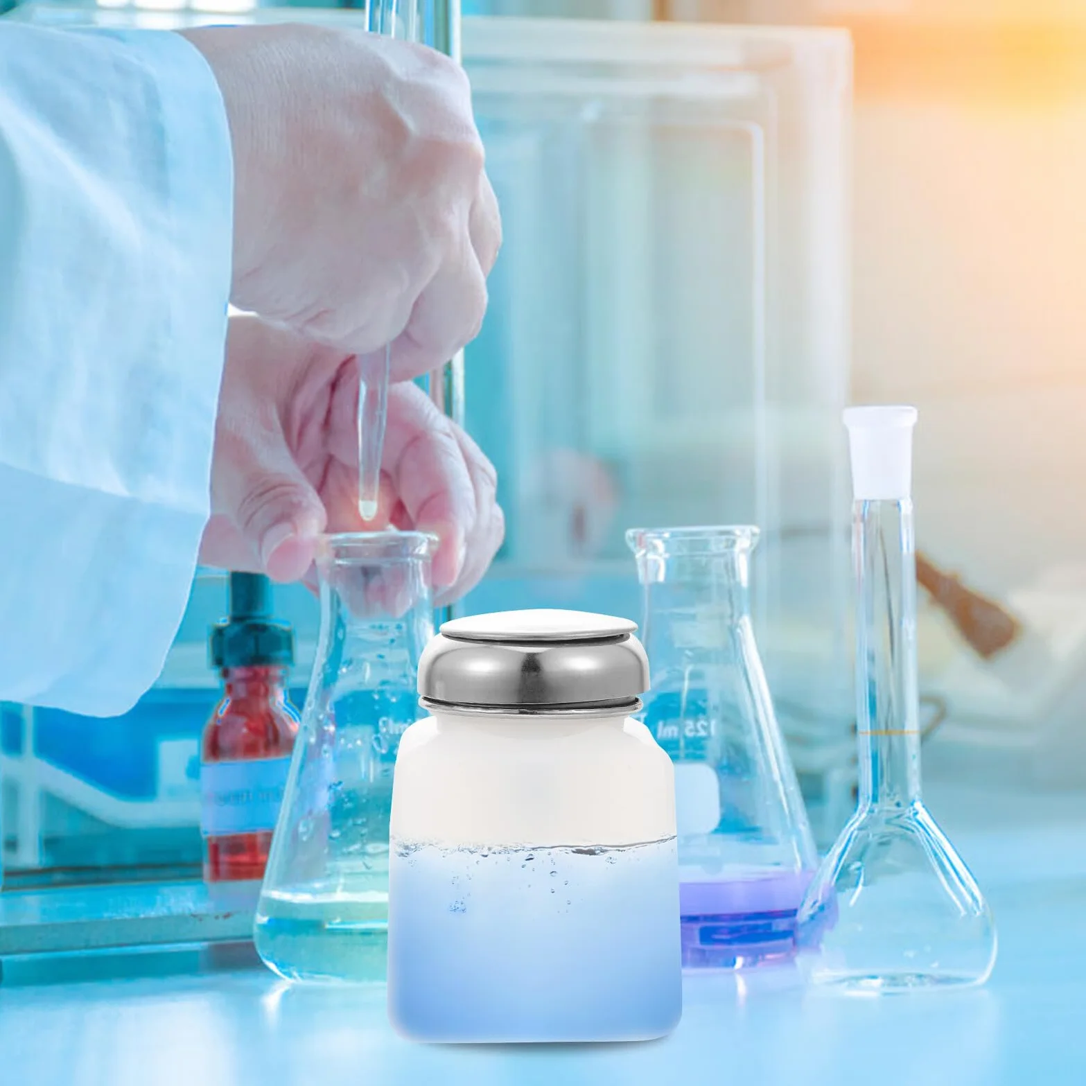 2 Pezzi Flacone Dosatore Alcol Isopropilico 100ml in Pe Bianco Pompa Anti-statico e Tappo, per Trattamenti Unghie ed Elettronica