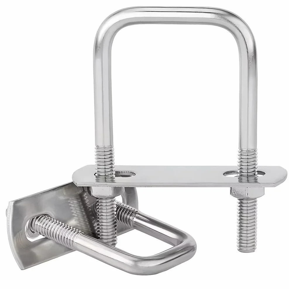 Bulloni a U Quadrato M10 Acciaio Inox 50mm Larghezza Interna 150mm Altezza con Dadi e Piastra