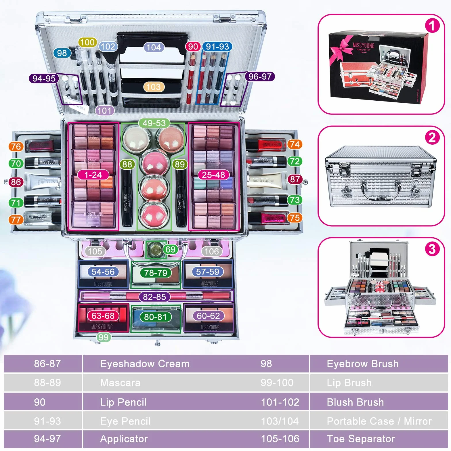 Set di Trucchi Make Up Cosmetico Valigia per il Trucco Kit Trucchi Tutto in Uno Tavolozza per Beauty Case Make Up Scatola Completo Valigetta con ombretto, Blush polvere e Lucidalabbra #3