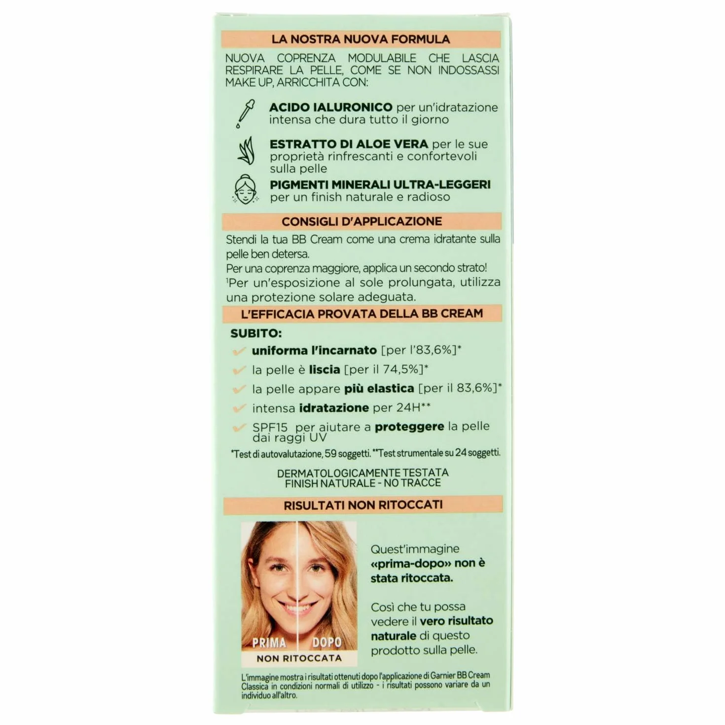Garnier BB Cream Classica SkinActive, Per Pelle Uniforme e Idratata, Look Naturale, Arricchita con Acido Ialuronico, Aloe Vera e Pigmenti Minerali, SPF 15, Tonalità: Medio-Chiara