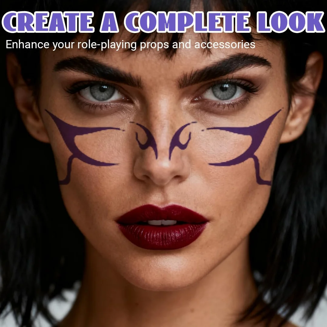 Tatuaggi Temporanei Demon Purple Hunter Set 4 pezzi – Stickers viola luminosi per Cosplay, Festival, Halloween – Tattoo impermeabili