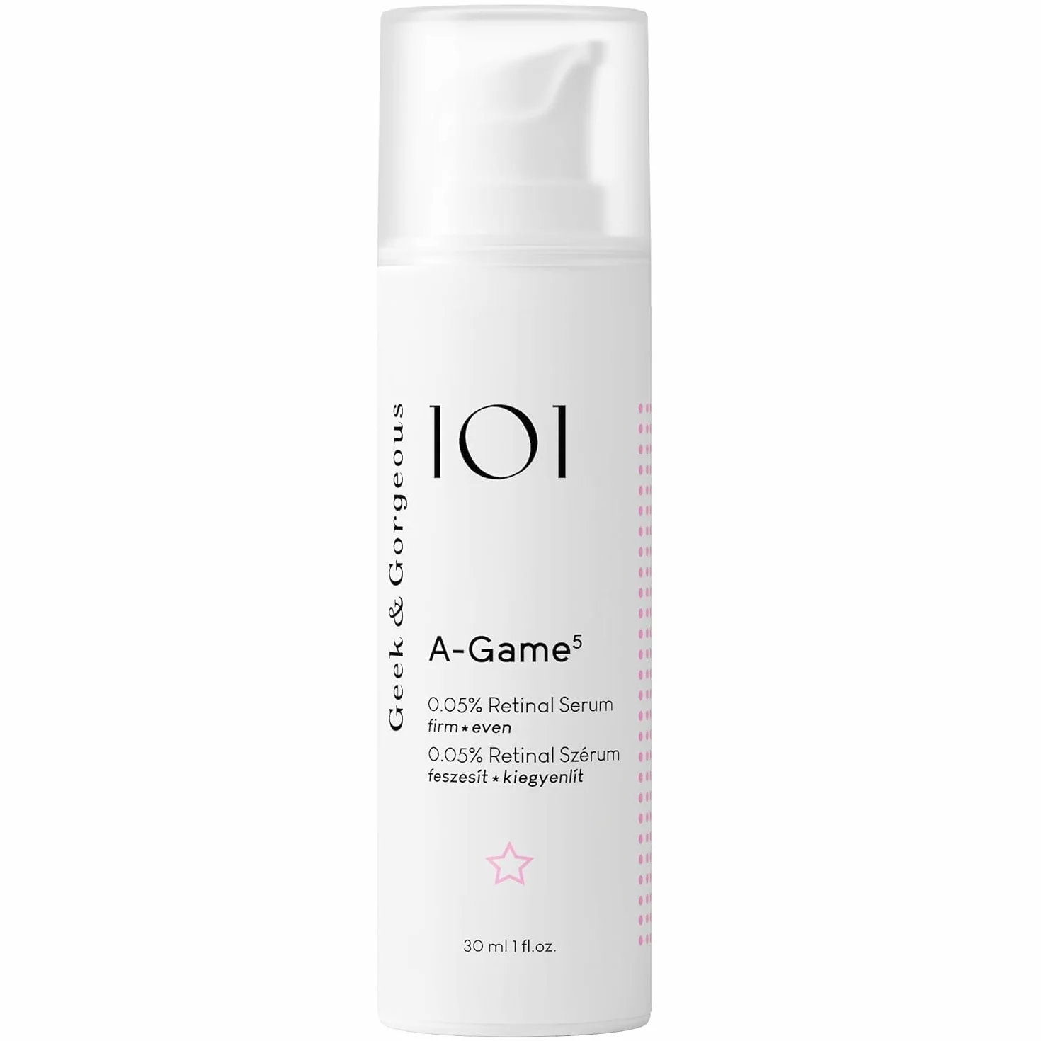 Geek & Gorgeous A-Game 5-0 Siero Retinolo Viso 0,05% - Siero Retinolo Viso Anti-Invecchiamento, Setoso e Leggero - Per Tutti i Tipi di Pelle, Ideale per Pelle Mista e Grassa, 30ml