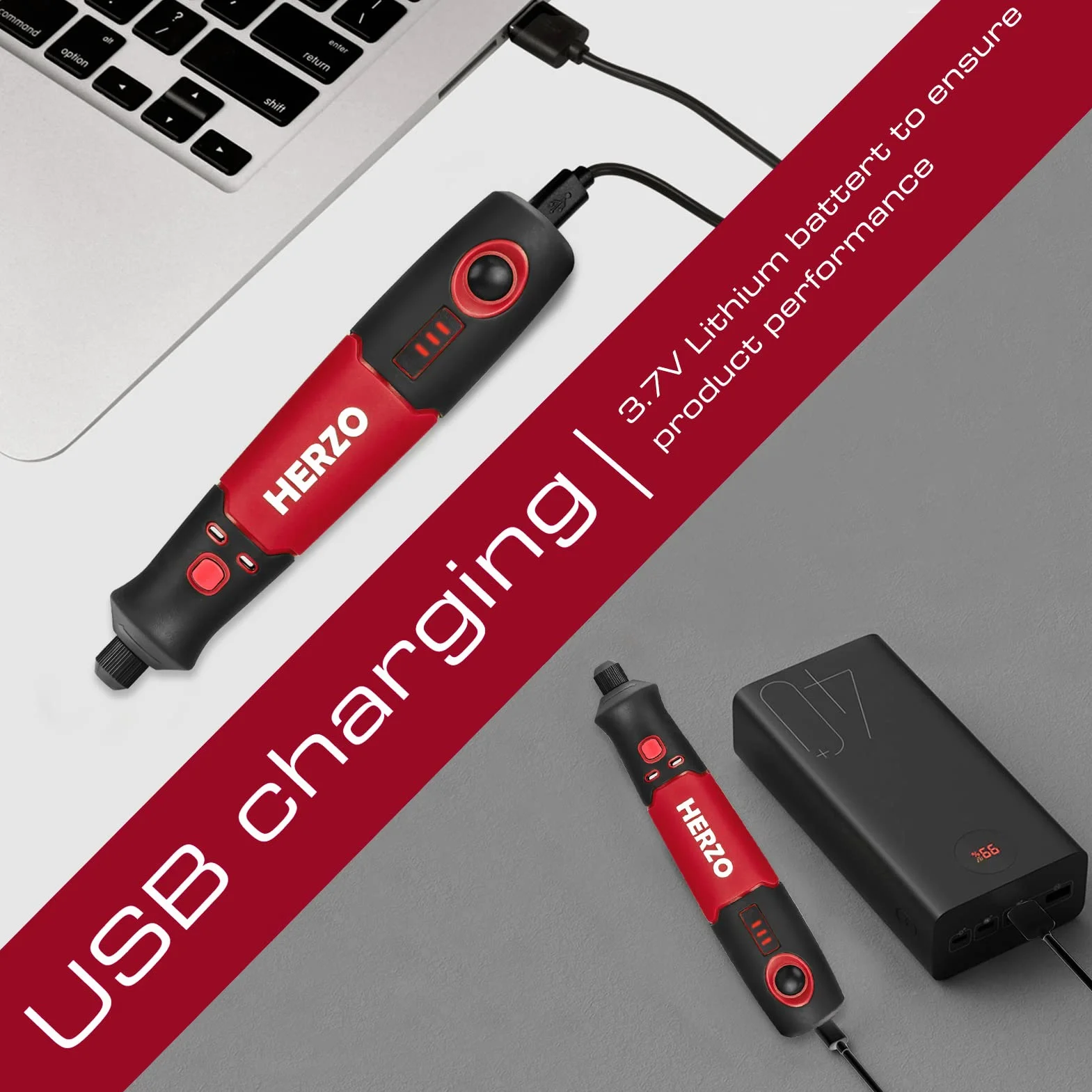 HERZO Strumento Multifunzione Senza Fili, mini trapano elettrico rotativo USB Ricaricabile 32 Accessori 3 Velocità Variabile 5000-15000RPM