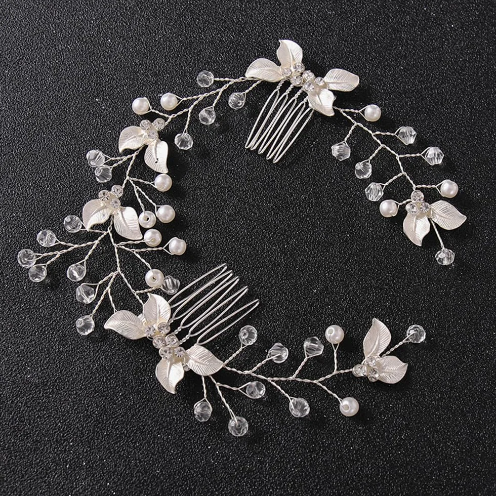 4 Pezzi Accessorio per Capelli da Sposa Pettini per Capelli da Sposa e Forcine a U con Strass Perla Nuziale Decorativo Cerchietto Festa di Nozze per Donne e Ragazze (Argento)