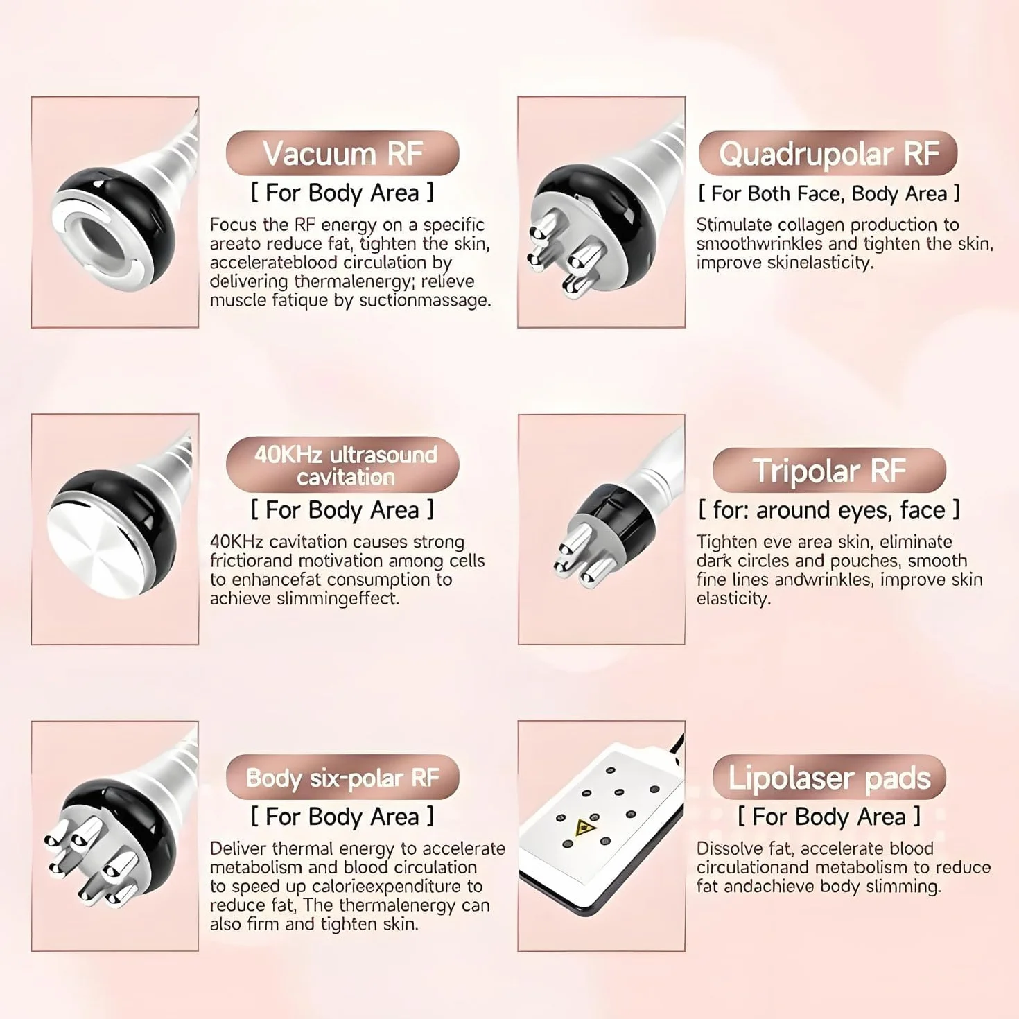 6 In 1 Macchina Cavitazione 40k massaggiatore professionale a radiofrequenza Ultrasuoni Lipolaser Dispositivo Bellezza Vuoto per Cura Del Viso Corpo Scultura Anticellulite braccia vita coscia