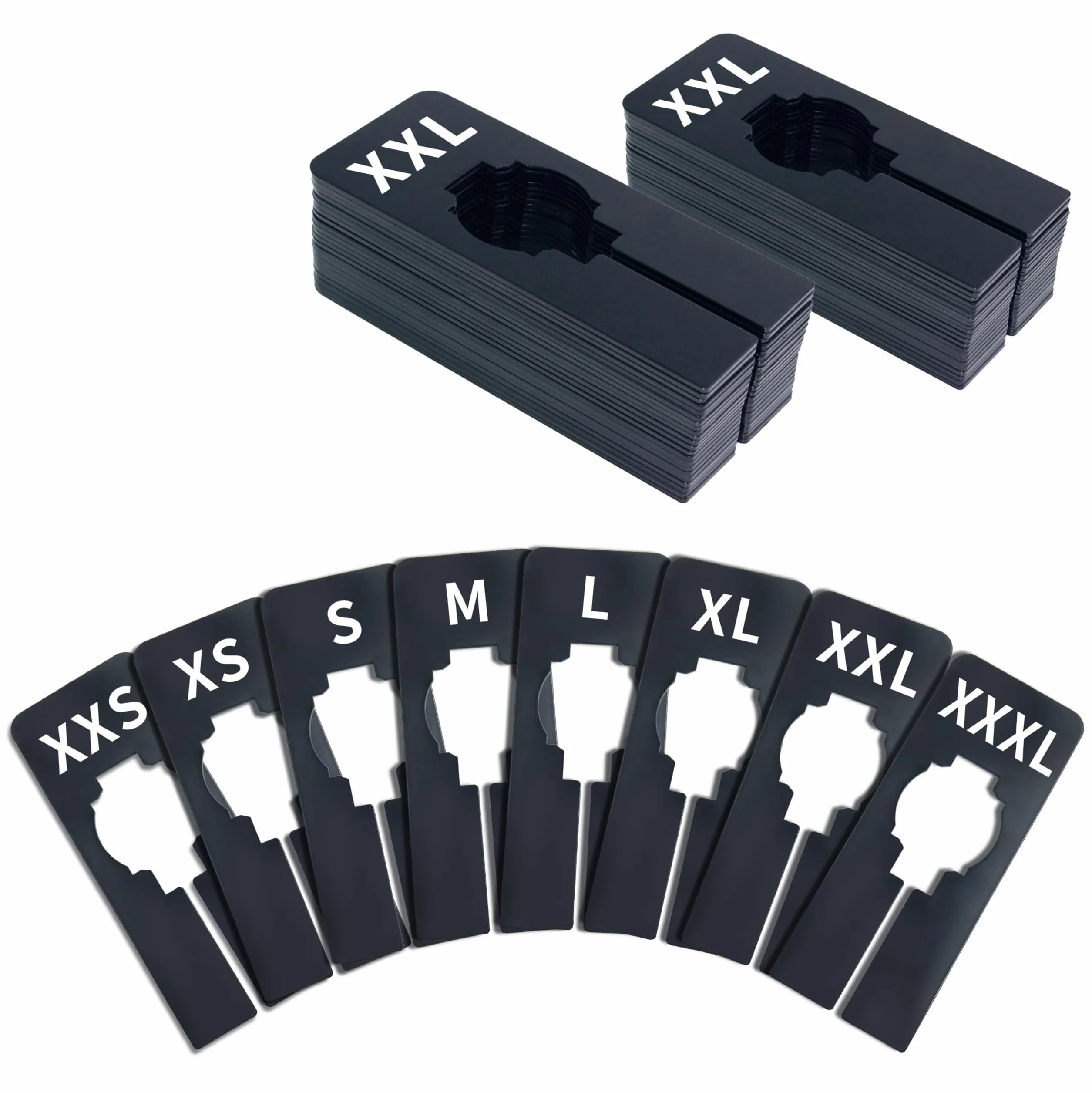 Separatori Rettangolari in Plastica Nera per Armadio, 8 Taglie XXS-XXXL, 6.4x12.7cm, Diametro Interno 3.5cm