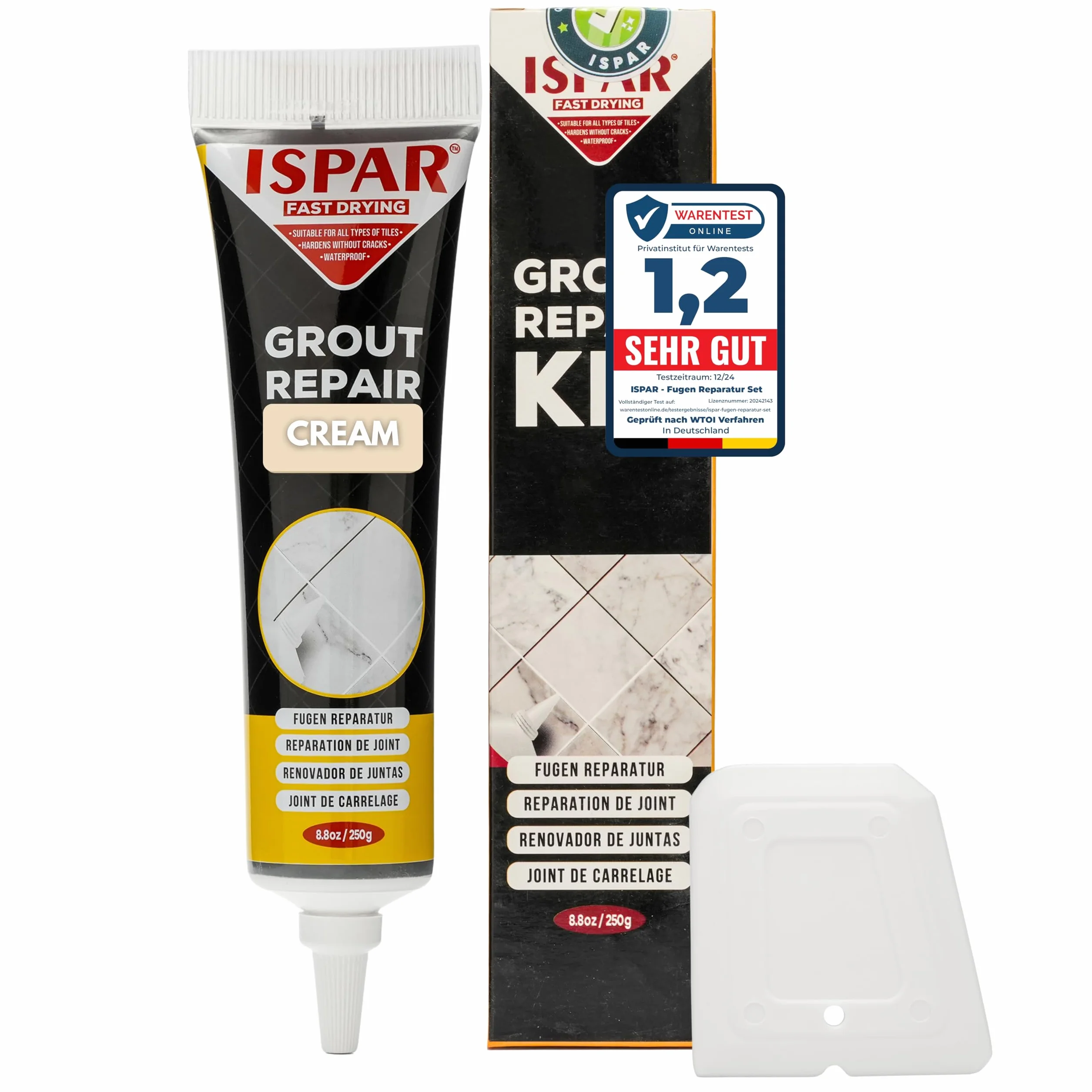 ISPAR Stucco per Fughe Crema 250 g, Riempitivo Pronto in Tubetto per Riparazione Fughe Piastrelle
