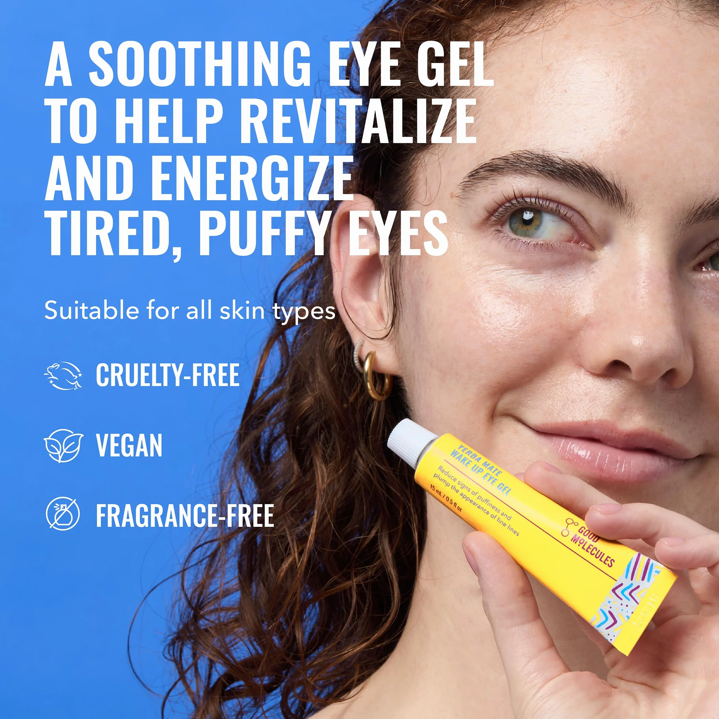 Good Molecules Yerba Mate Wake Up Gel per gli occhi, 15 ml, yerba mate e caffeina per ridurre al minimo gonfiore, occhi stanchi e gonfiore, acido ialuronico per idratare, rimpolpare e ammorbidire
