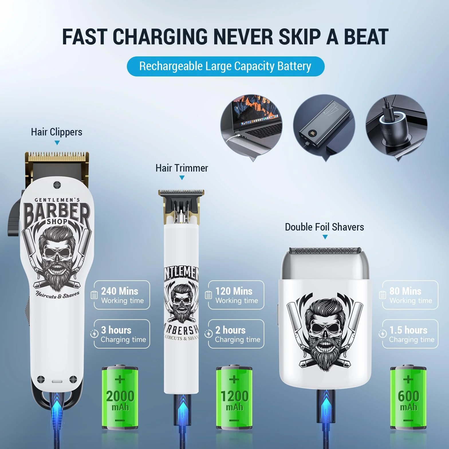 BESTBOMG Tagliacapelli Uomo Professionale Macchinetta per Capelli Senza Fili, Regolabarba Rasoiocapelli Trimmer Rasoio Elettrico Con Mantella da Barbiere e Pettine Limite