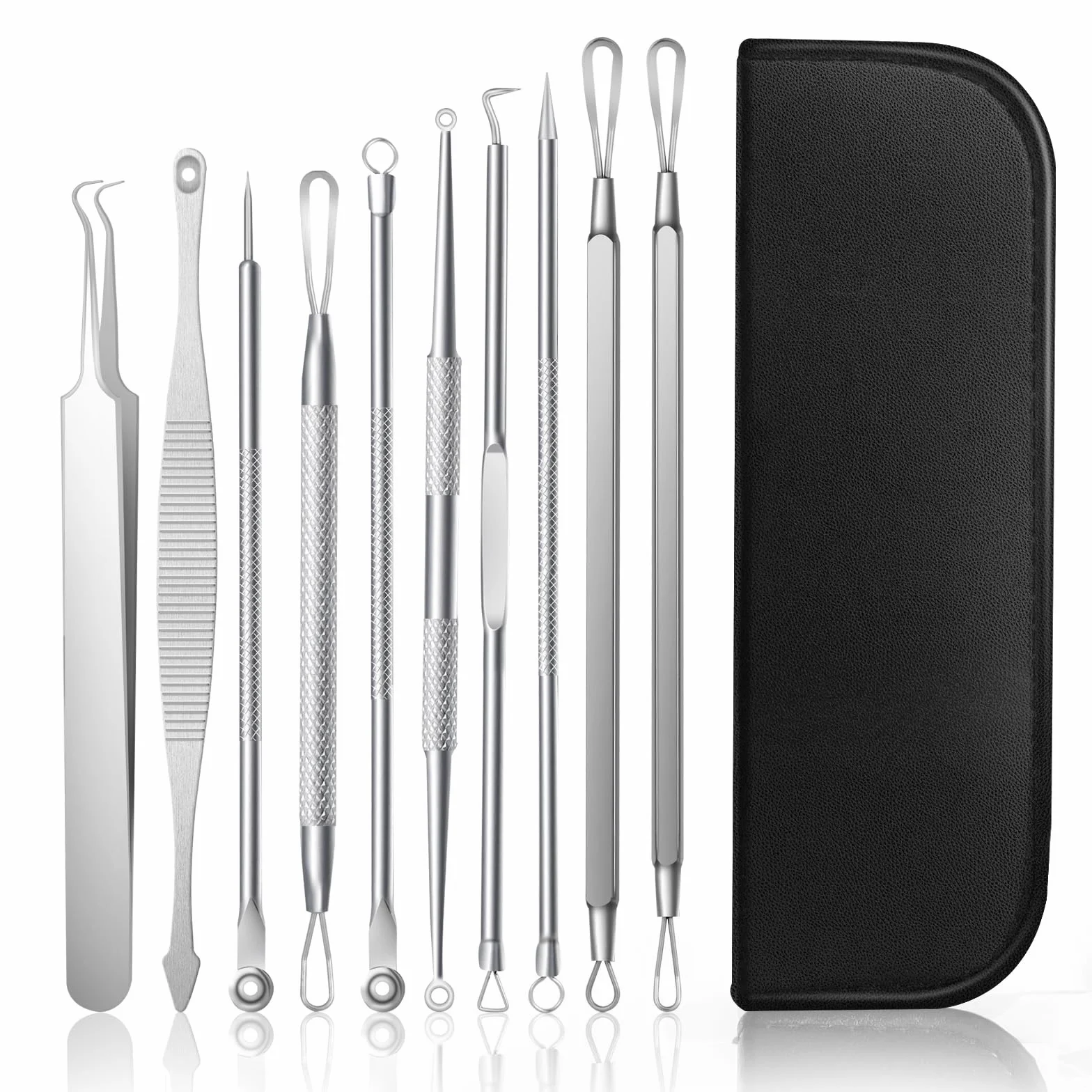 AiQlnu 10 pezzi Rimozione Punti Neri Kit,Diverse Togli Schiaccia Brufoli, Strumento per la Spremitura dei Brufoli in Acciaio Inossidabile per Imperfezioni del viso, Adatto per Donne e Uomini