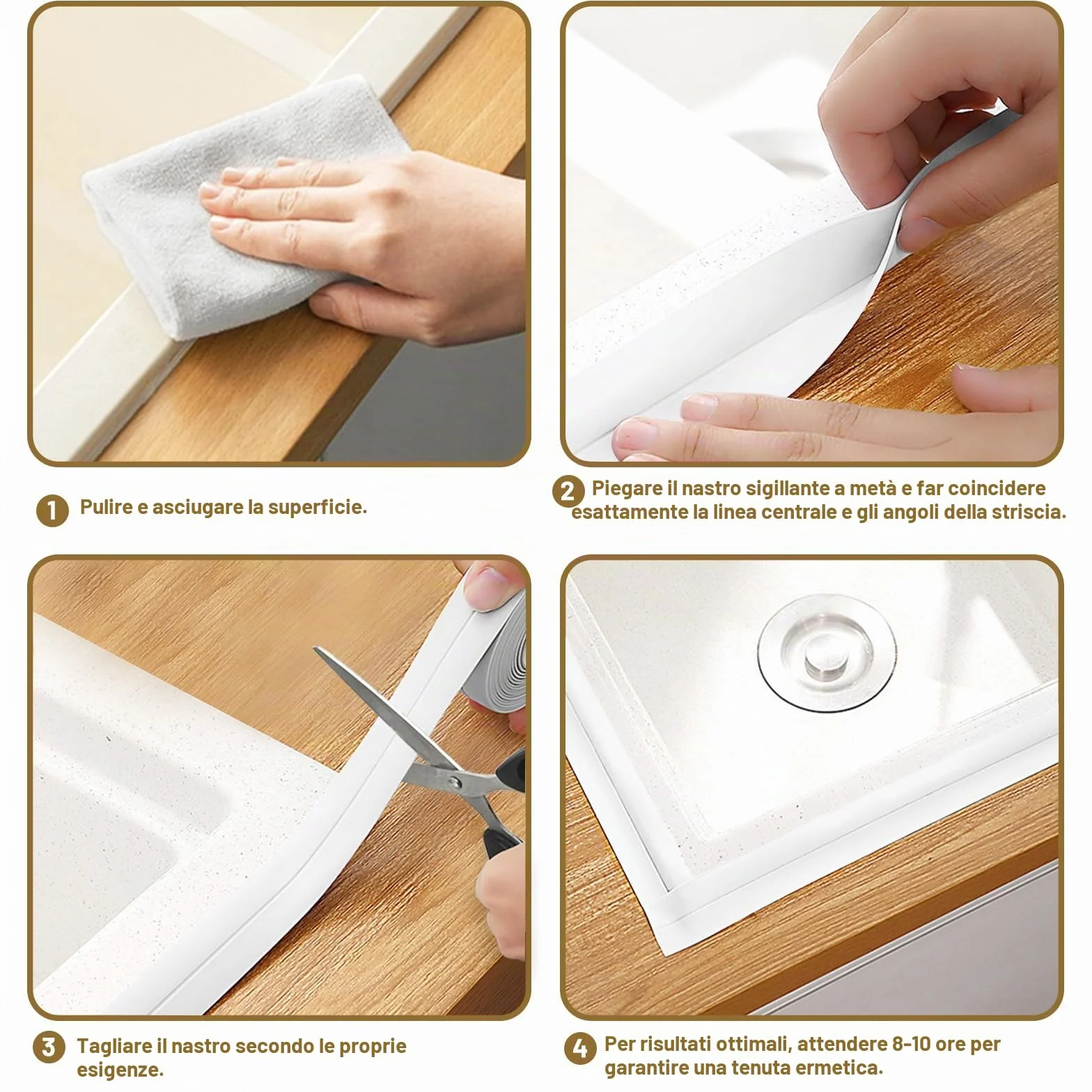 Nastro Sigillante Impermeabile Autoadesivo in PVC per Piatto Doccia Vasca Bagno Cucina Bianco 3,8 cm x 3,2 m
