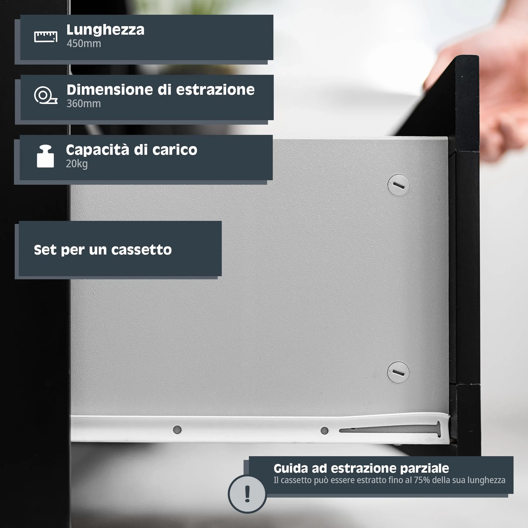 HELPMATE Guide per cassetti a rullo 450 mm 1 paio di 2 binari estraibili