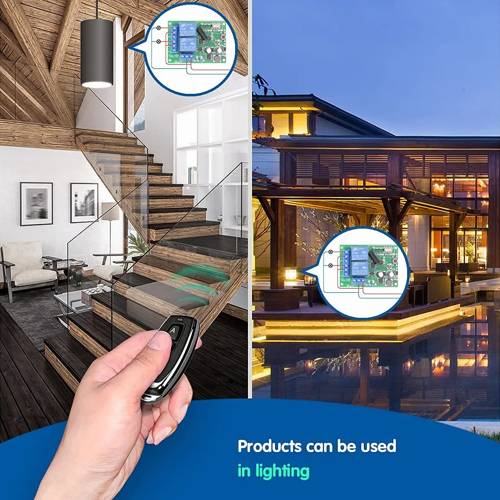DieseRC Interruttore remoto wireless 433 MHz RF ricevitore relè 2 canali AC 220-240V 110V con 2 telecomandi
