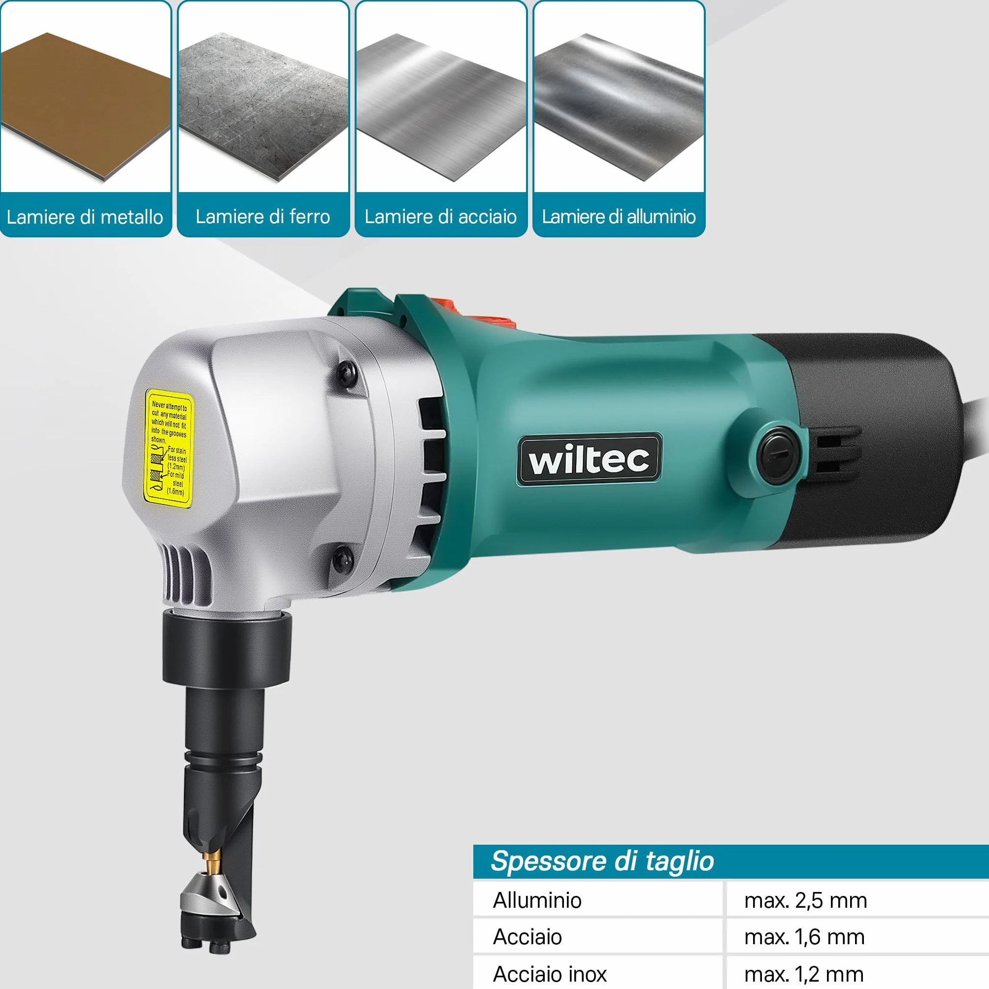 Roditrice per lamiera 500W profondità di taglio 2,5mm testa rotabile 360°