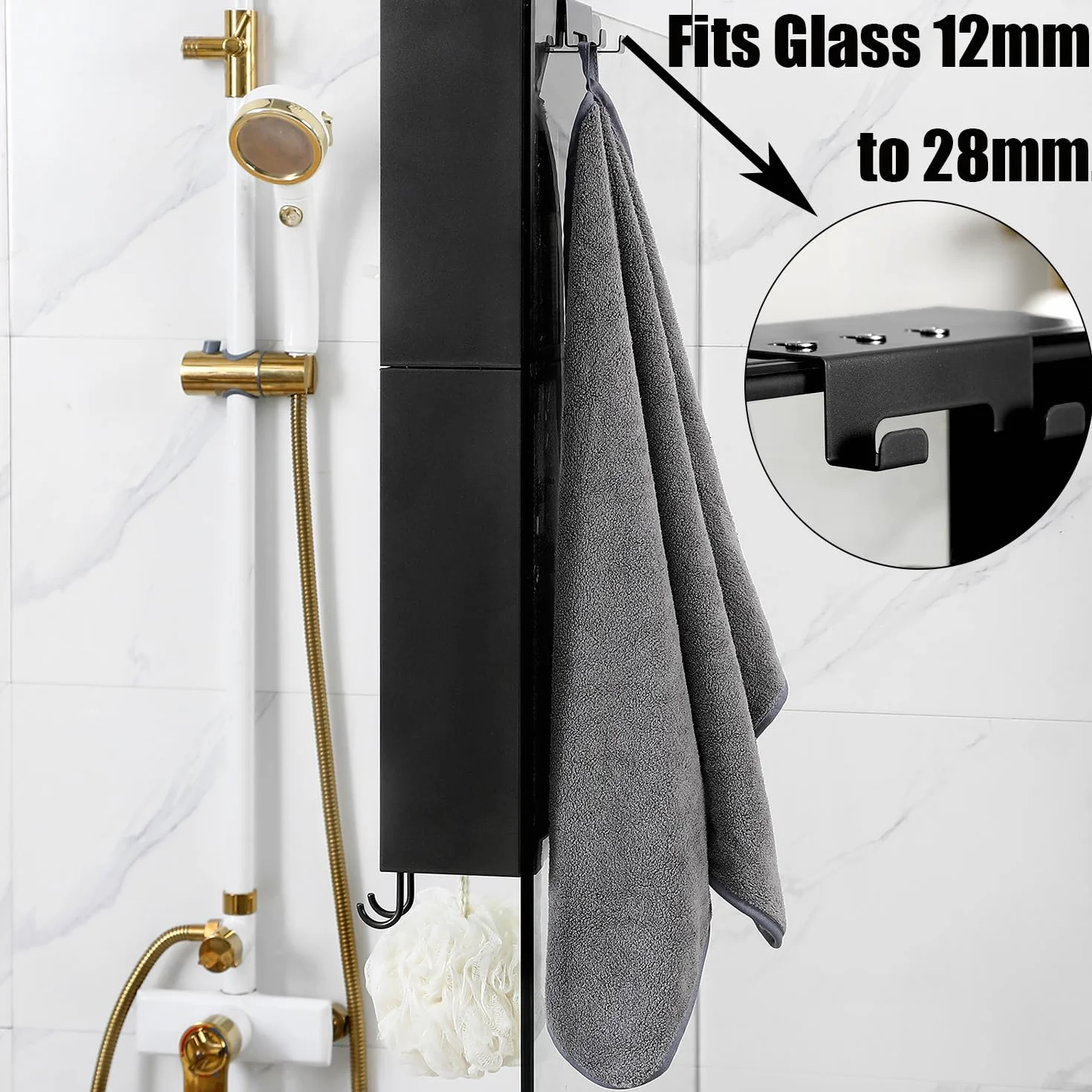 Mensola Doccia SUS 304 Acciaio Inox Porta Shampoo con Gancio Nero