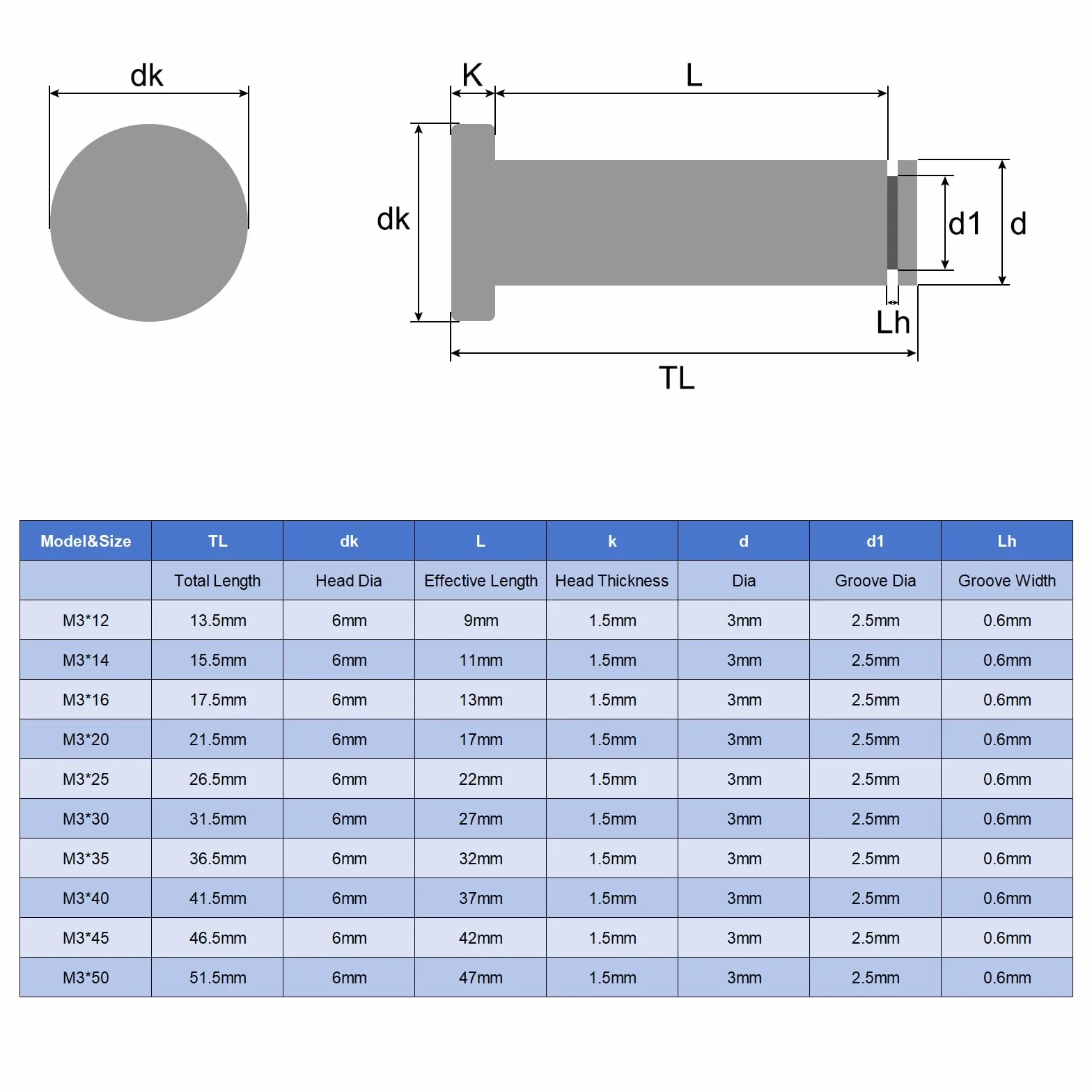 QUARKZMAN Perno Posizionamento Cilindrico M3x40mm Acciaio Inossidabile 304, Cilindro Cerniera Scanalato Testa Piatta con Clip Fissaggio