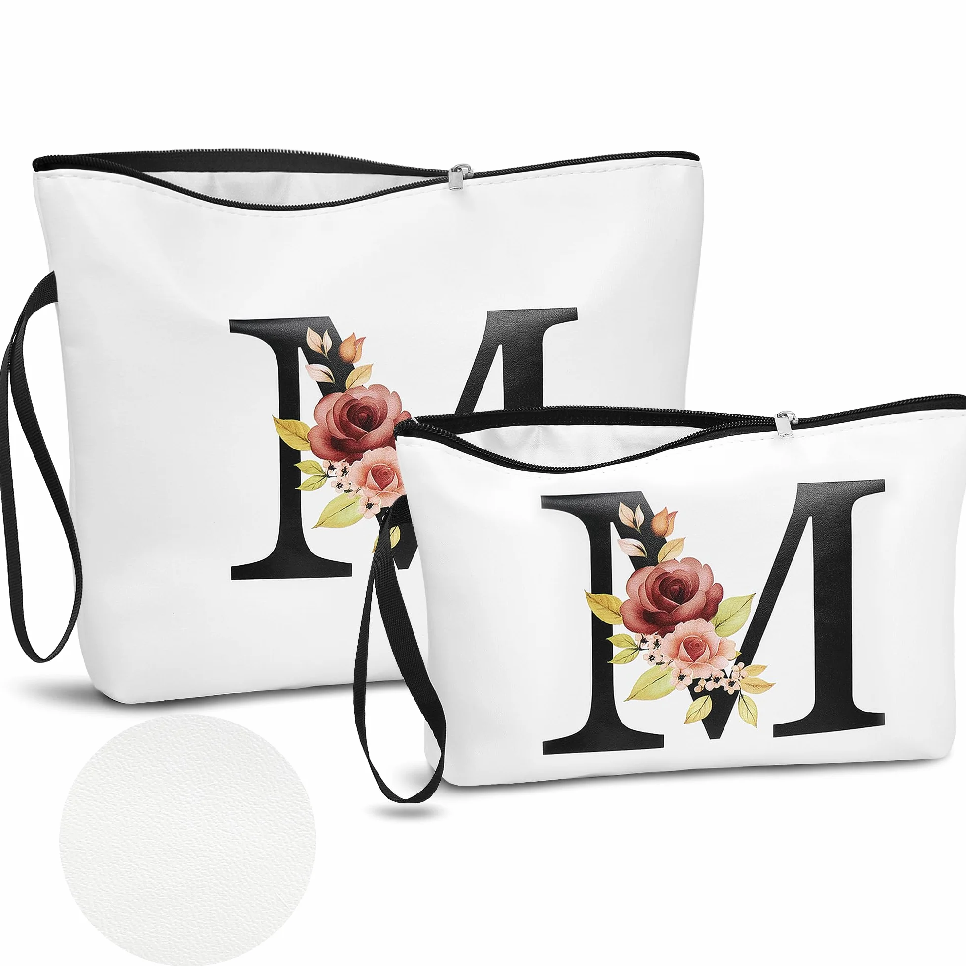PU Pelle A-Z Beauty Case Donna da Viaggio, 2 Pezzi Set Trousse Trucchi Donna Di Alta Qualità Con Lettere Alfabeto (M)
