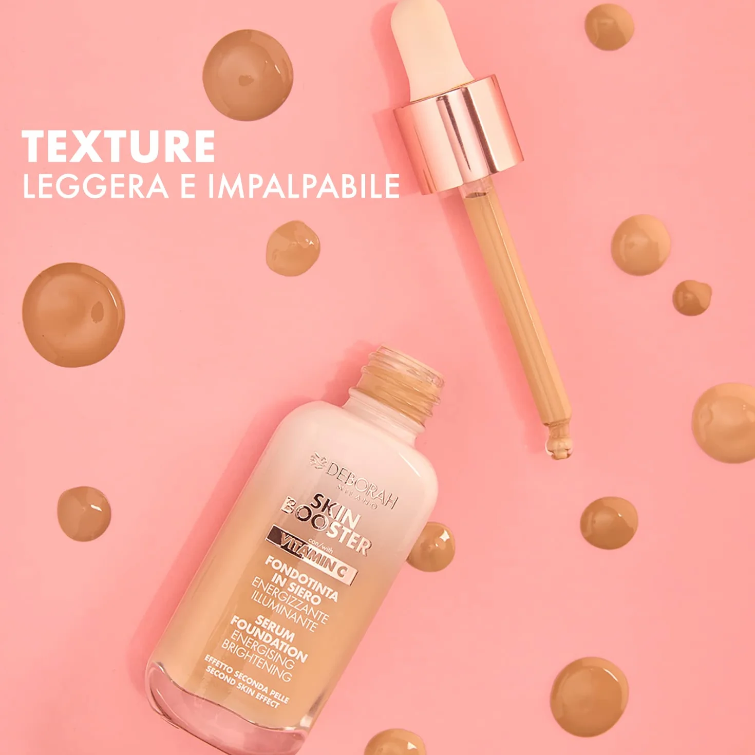 Deborah Milano - Skin Booster Fondotinta in Siero SPF 15, N.3 Medium, Energizzante e Illuminante, con Vitamina C, Effetto Naturale, Uniforma l'Incarnato, 30 ml