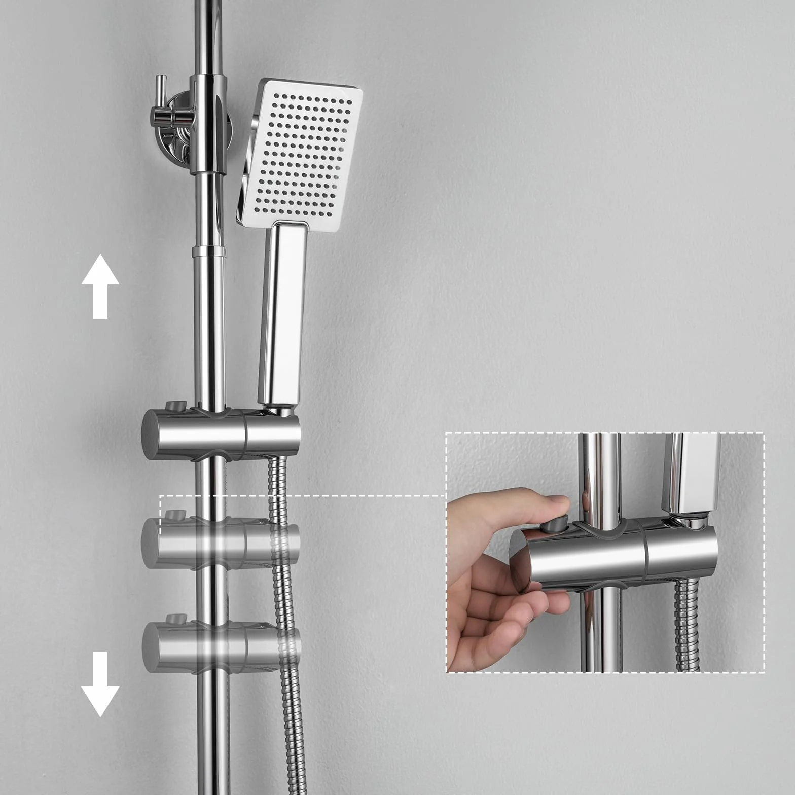 Auralum Colonna Doccia con Miscelatore Soffione e Doccetta Saliscendi Acciaio Inox Altezza Regolabile 90-130cm Cromo Quadrato 25cm