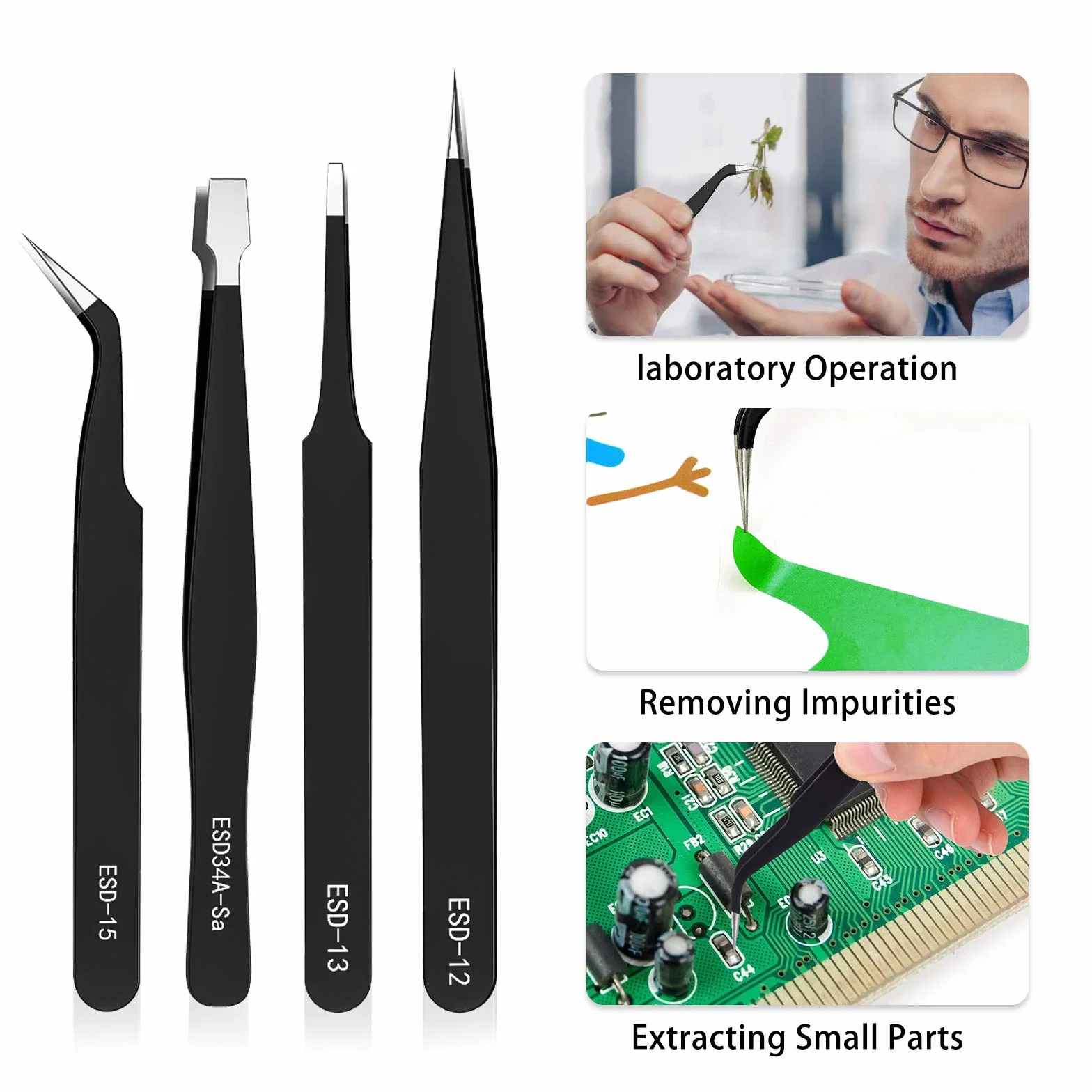 Pinzette Industriali Antistatiche di Precisione Professionali per Gioielli Laboratorio Elettronica