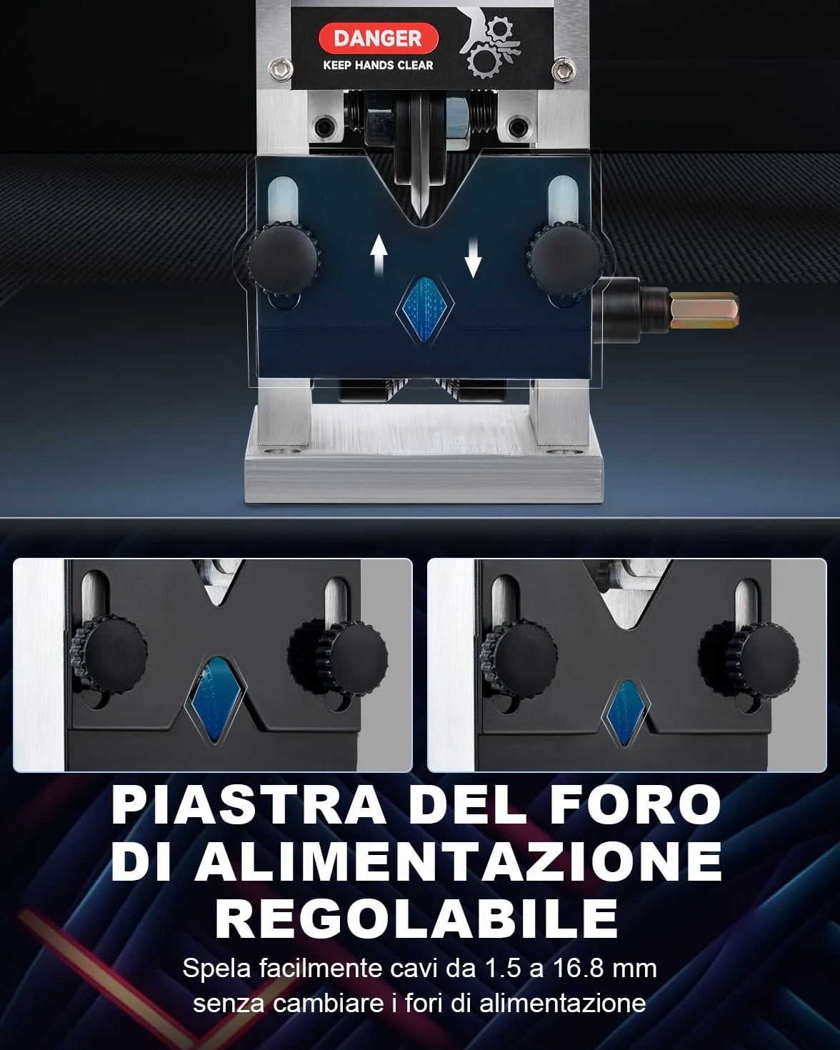 CREWORKS Macchina Spellacavi Manuale Professionale 3 Piastre Foro 5 Canali Cavi Φ1.5-25mm Recupero Rame