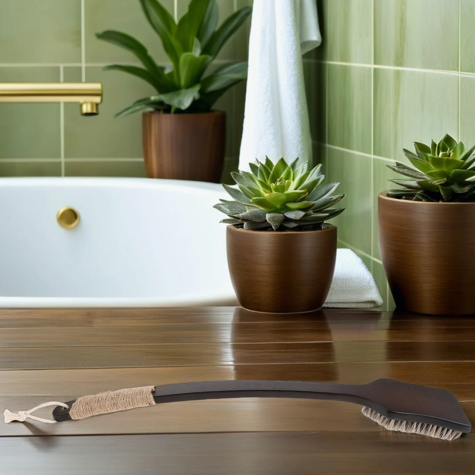 Spazzola per la Schiena con Manico lungo in Setole Morbide di Crine Scrub Esfoliante Corpo per Doccia Spazzola da Bagno per Pelle Sensibile e Uso Quotidiano