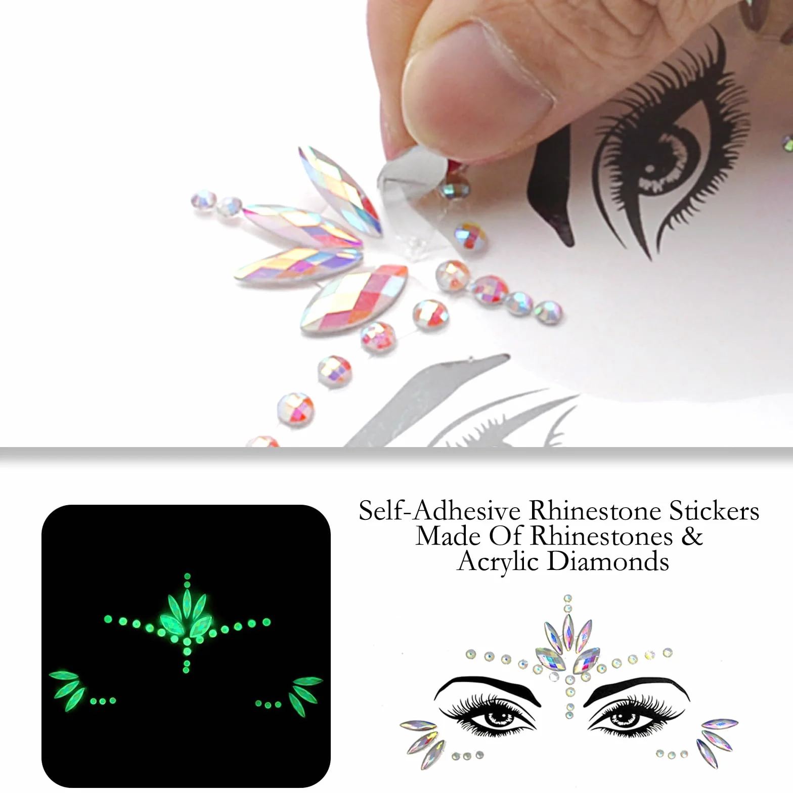 TNSLAND 4PCS Brillantini Viso Make Up Viso Gemme, Brillantini Adesivi Viso, Glitter Strass Make Up, Festival Strass Adesivi per Viso Gemme per Carnevale Musicale, Feste, Trucco, Glitter Corpo