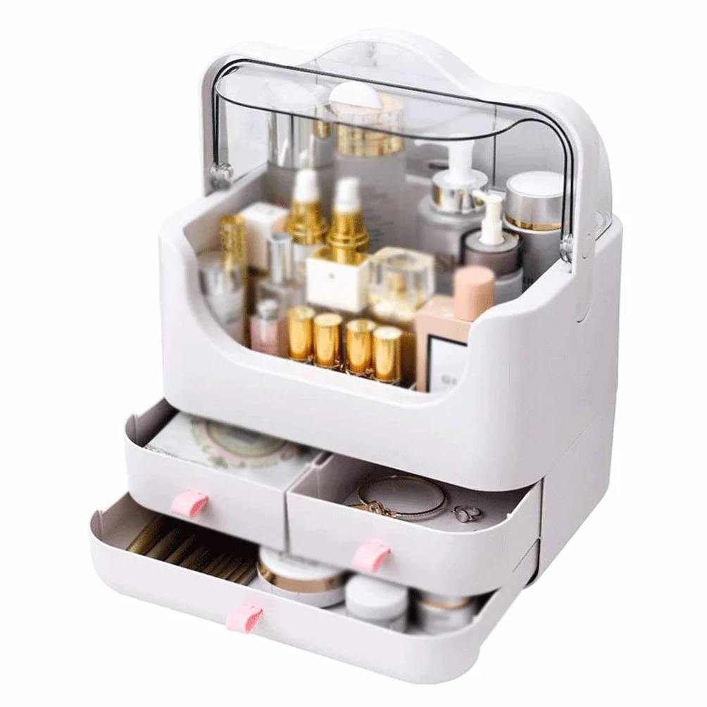 N/A Organizer per Trucchi con cassetti Scatola Porta Trucchi a Conchiglia Impermeabile Antipolvere Multifunzione Trasparente Custodia per Gioielli e Cosmetici